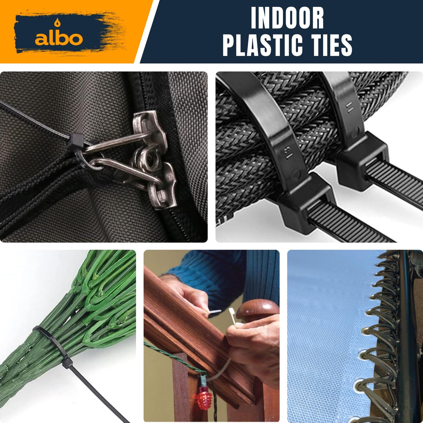 ALBO Zip Ties Black 8 Inch 1000 Pack Plastic Cable Ties Thick 0.14 Inch Tie Wraps Heavy Duty 40 lb UV Resistant Nylon Wire Ties for Indoor and Outdoor