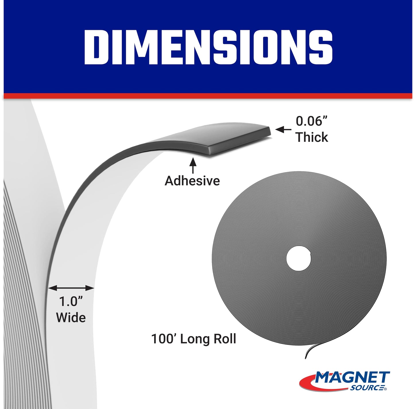 Master Magnetics Flexible Magnet Tape - 1/16-Inch Thick, 1-Inch Width, 100 Foot Roll (1 Roll)