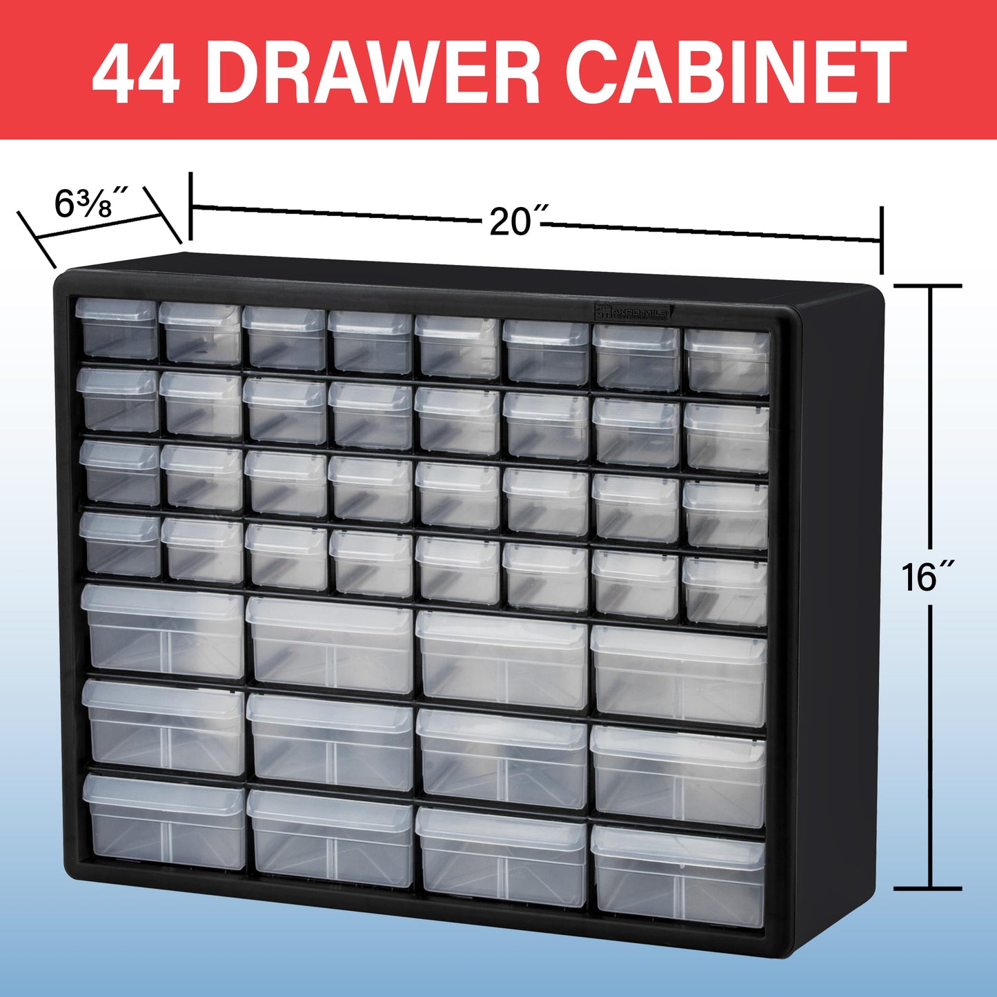 Akro-Mils 10144 44-Drawer Plastic Drawer Storage Cabinet for Garage Organization, Building Bricks Storage, Teacher Toolbox, Makeup Organizer, and More, 20-Inch W x 6-Inch D x 16-Inch H, Yellow