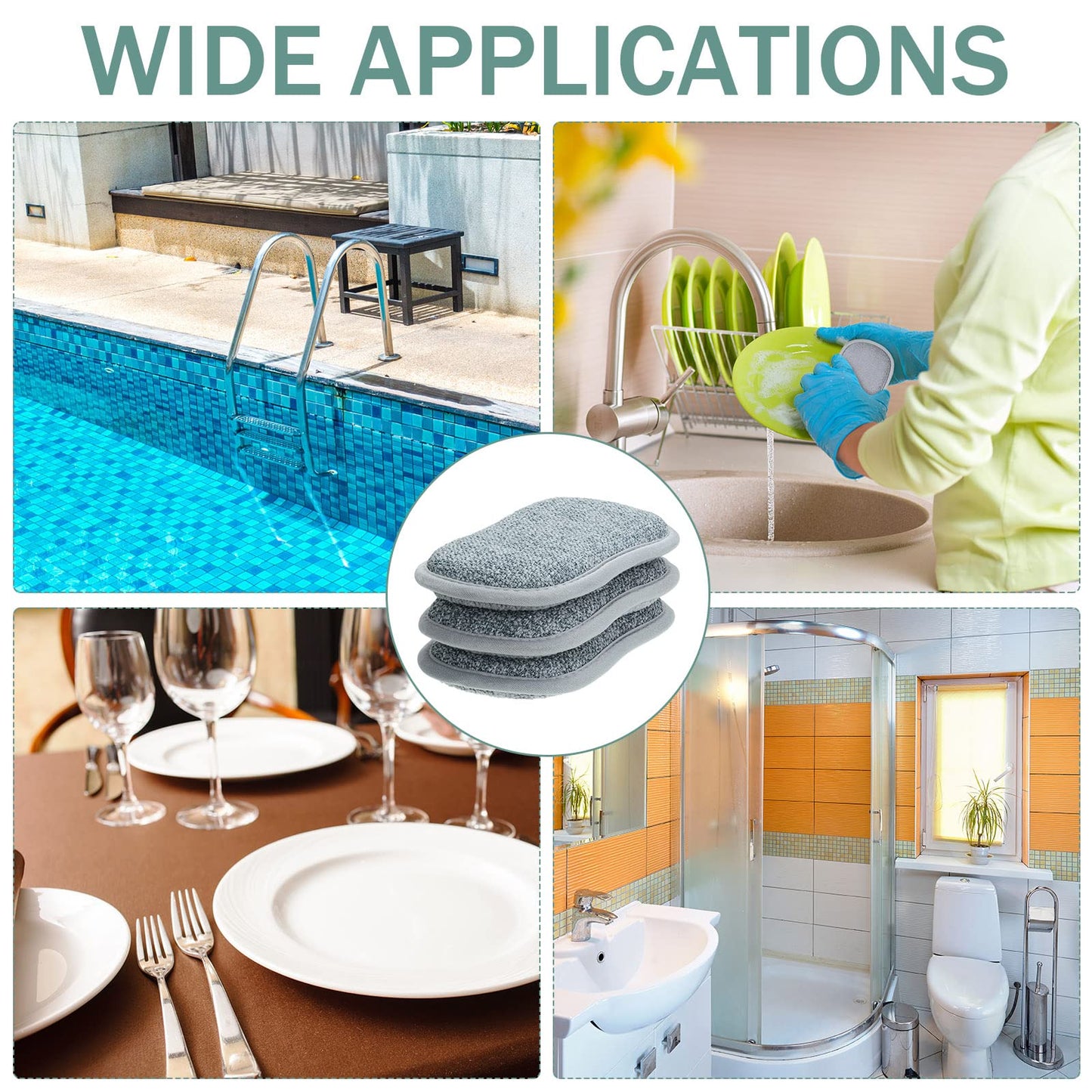 24 Pack Multi Purpose Scrub Sponges Non Scratch Microfiber Sponge Cleaning Dish Scrubber Reusable Dish Sponges for Washing Dishes Along with Heavy Duty Scouring Power for Household Cleaning, Grey
