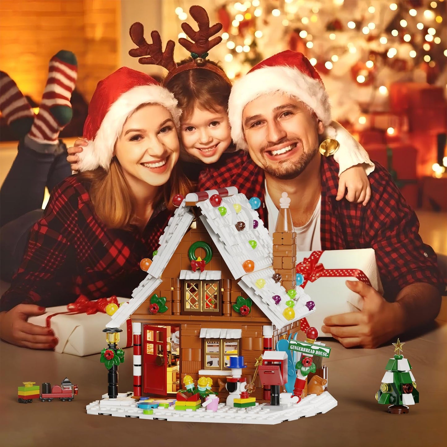Christmas Gingerbread House Building Kit with LED Lights,Christmas Village House Blocks Set,Compatible with Lego,Xmas Decorative Gifts for Girls and Boys,Kids and Adults