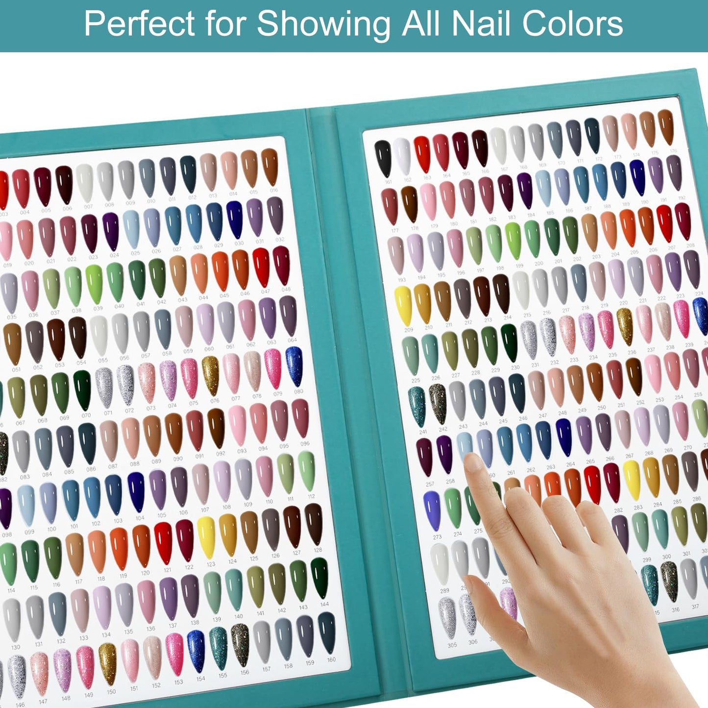 C12rtive 320 Nail Color Book,Nail Color Display Book with 480 Nail Tips & 1-400 Number Labels,Professional Nail Color Swatches Book for UV Gel Polish Nails Art Design(Green)