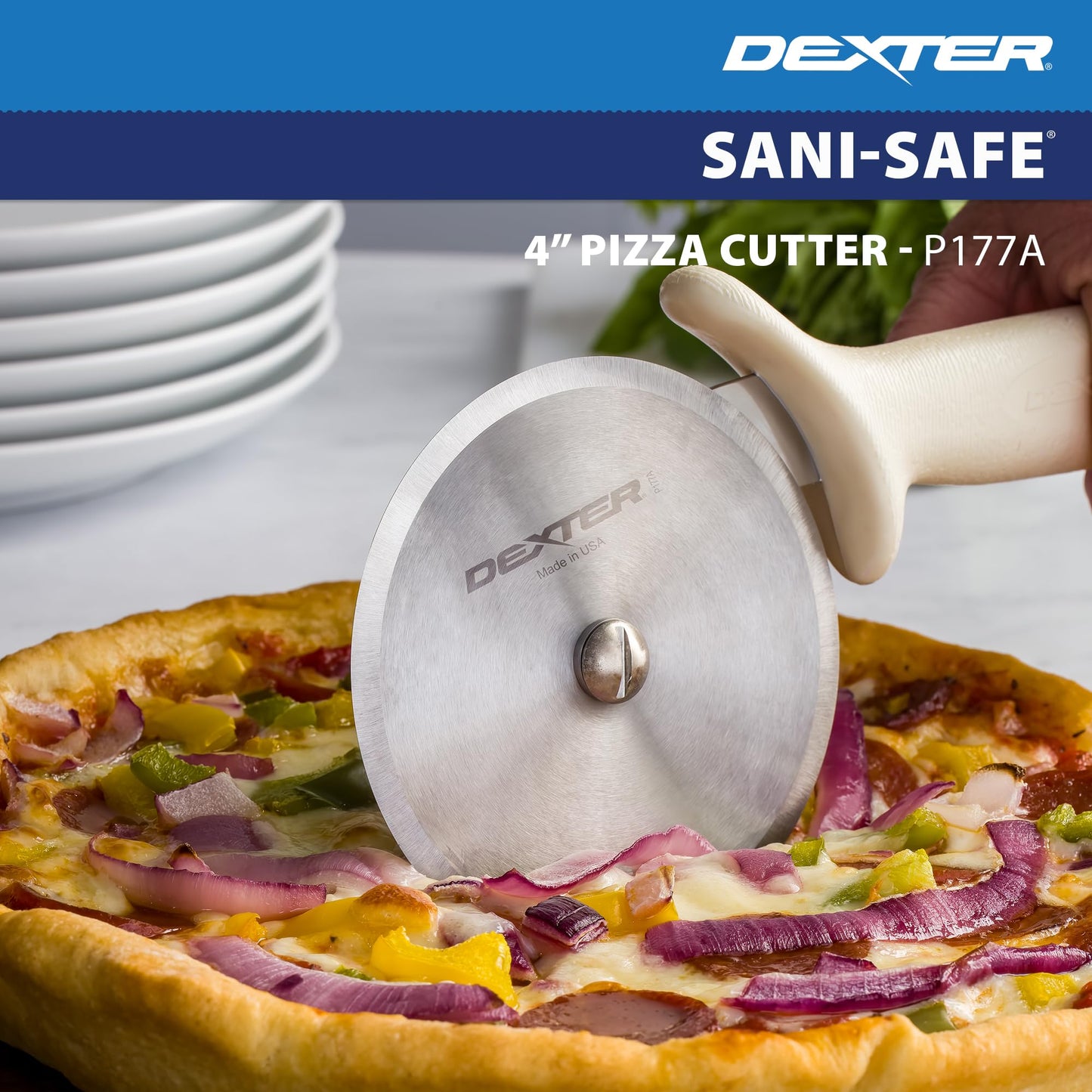 Dexter Russell P177A-PCP Sani-Safe White Handle 4" Pizza Cutter