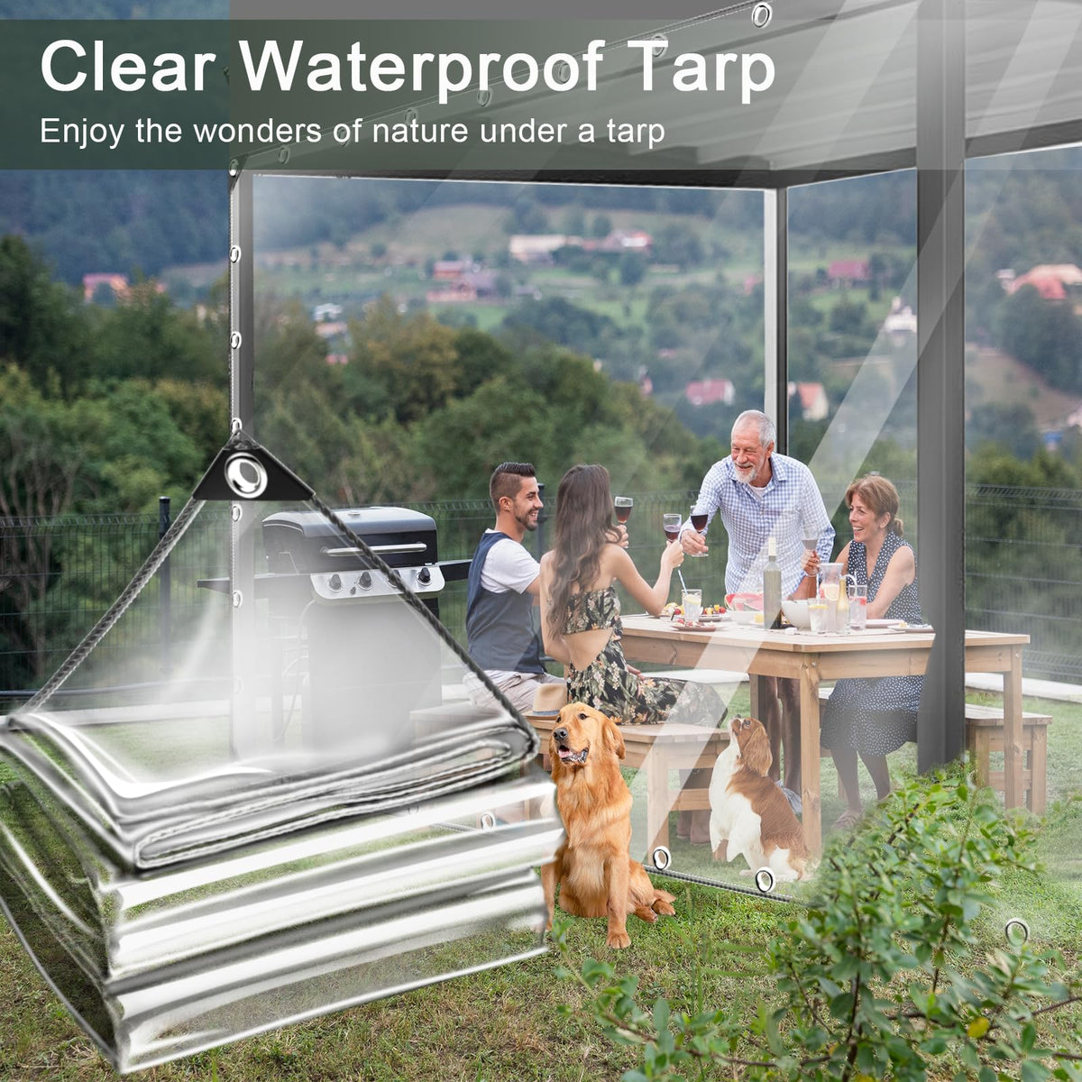 6 x 10 ft Clear Waterproof Tarp, PVC 11.8 Mil Tarpaulin with Grommets and Cable Tie, Duty Heavy Tear Resistant Cover for Camping, Plants Greenhouse, Cars, Patio and Pavilion