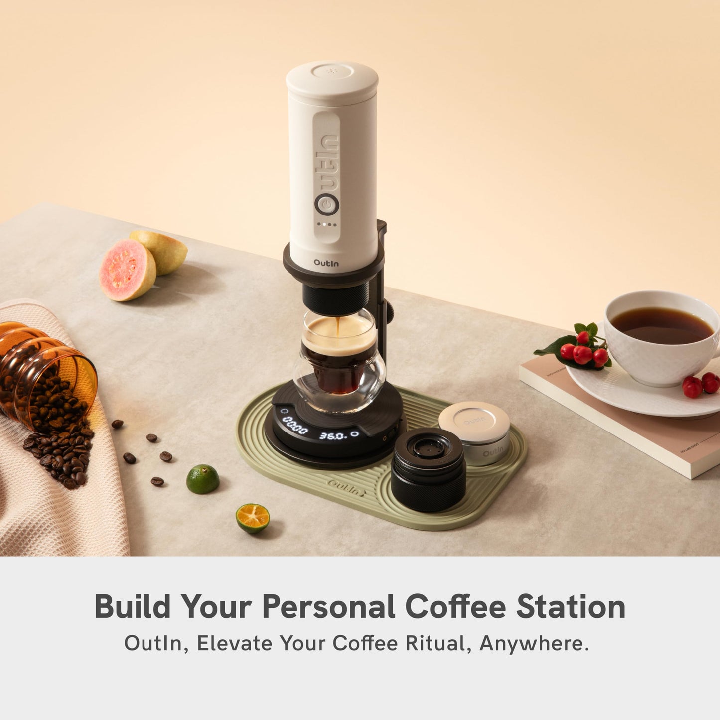OutIn Claro Portable Coffee Scale,Espresso Scale 2kg/0.1g Accurate Measurement,Pour Over Coffee Scale Multiple Modes,Timer Function,Rechargeable, with Protective Bag