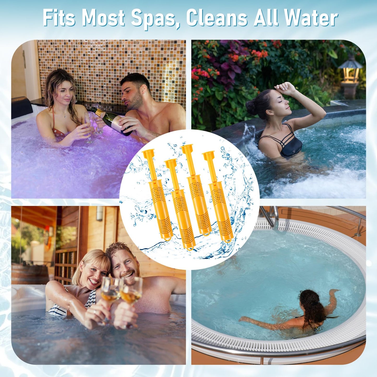 4 Pack Spa Mineral Sticks for Hot Tub, WIOR Silver Ion Cartridge with 4 Months Lifetime Mineral Cartridges Sticks for Hot Springs Spa Keeps Water Crystal Clean (Yellow, 4 PCS)