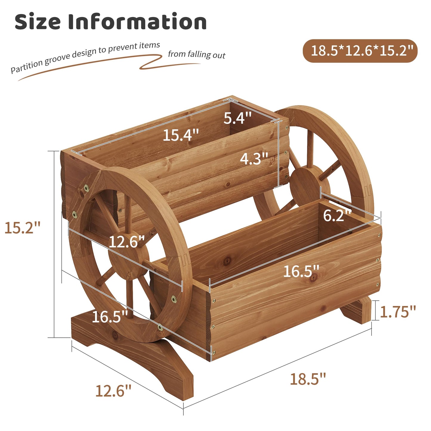 Wooden Wagon Planter Box for Indoor Outdoor Garden Planter Wood Planter Boxes Flower Planters Outdoor with Wheels Planter for Flowers Herbs Vegetables(Brown)