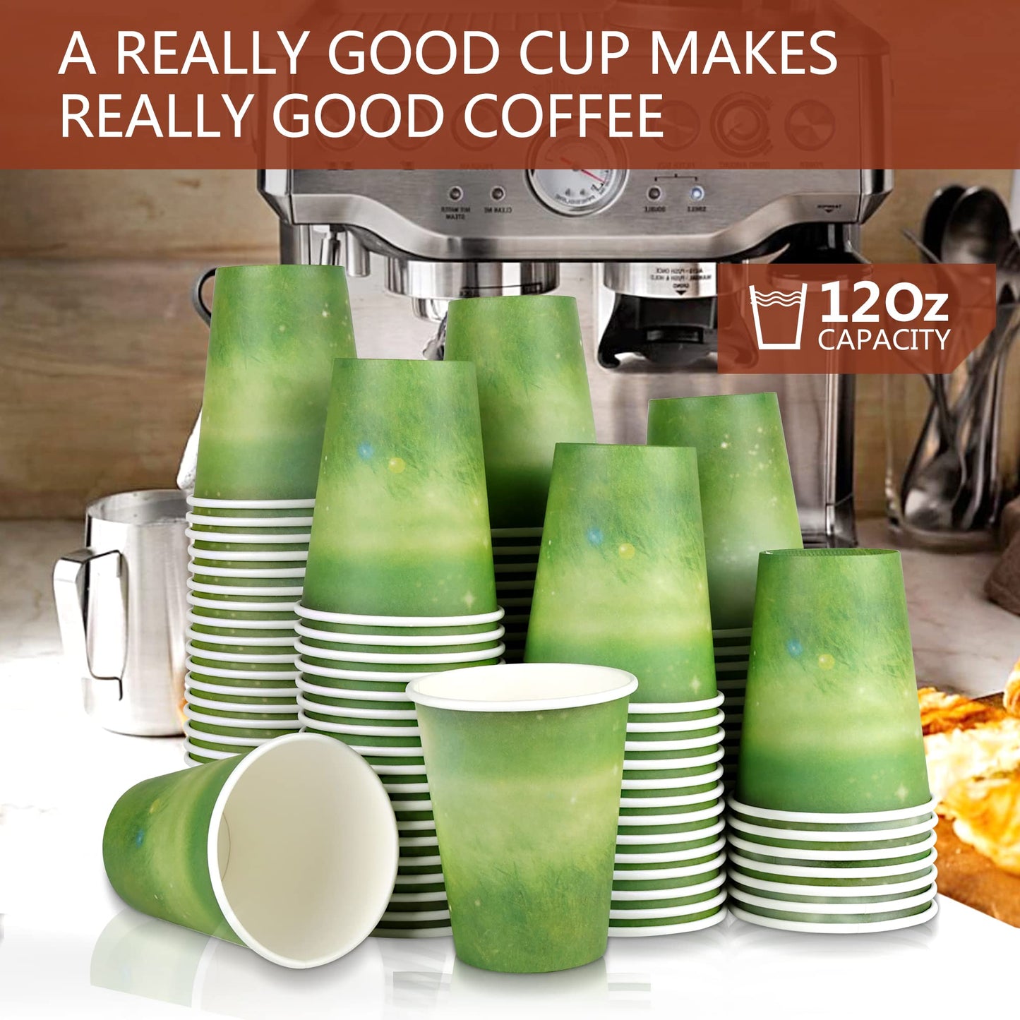 Special Green Grass Design, Paper Hot Cup,Eco-Friendly,100% Blodegradable&Compostable, 50 Count (12 OZ,100Count, No Lids)