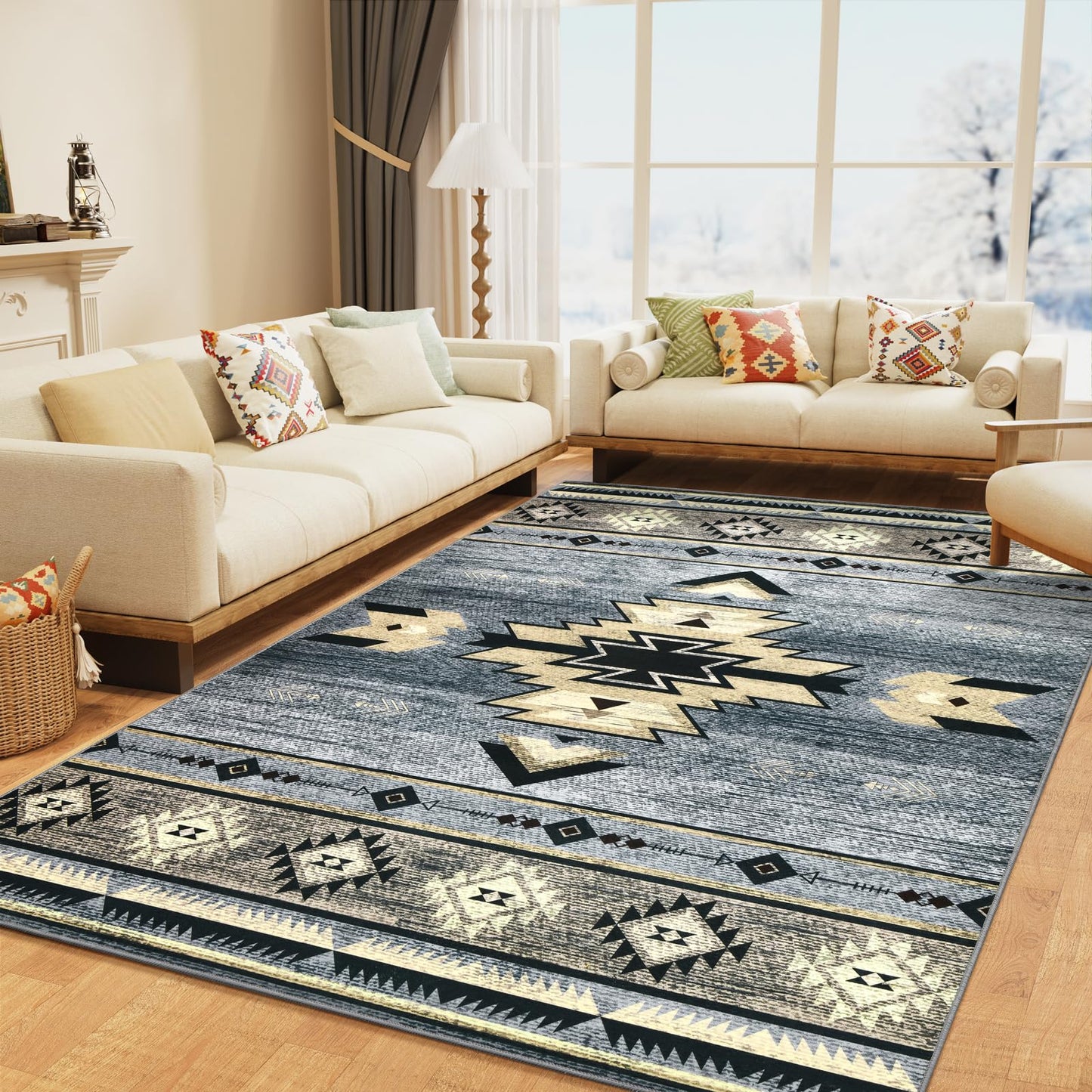 B BENRON Western Rugs for Living Room, Bedroom, Dining, Kitchen, Washable Area Rugs for Home Decor, Non Slip, 6ft x 9ft, Grey