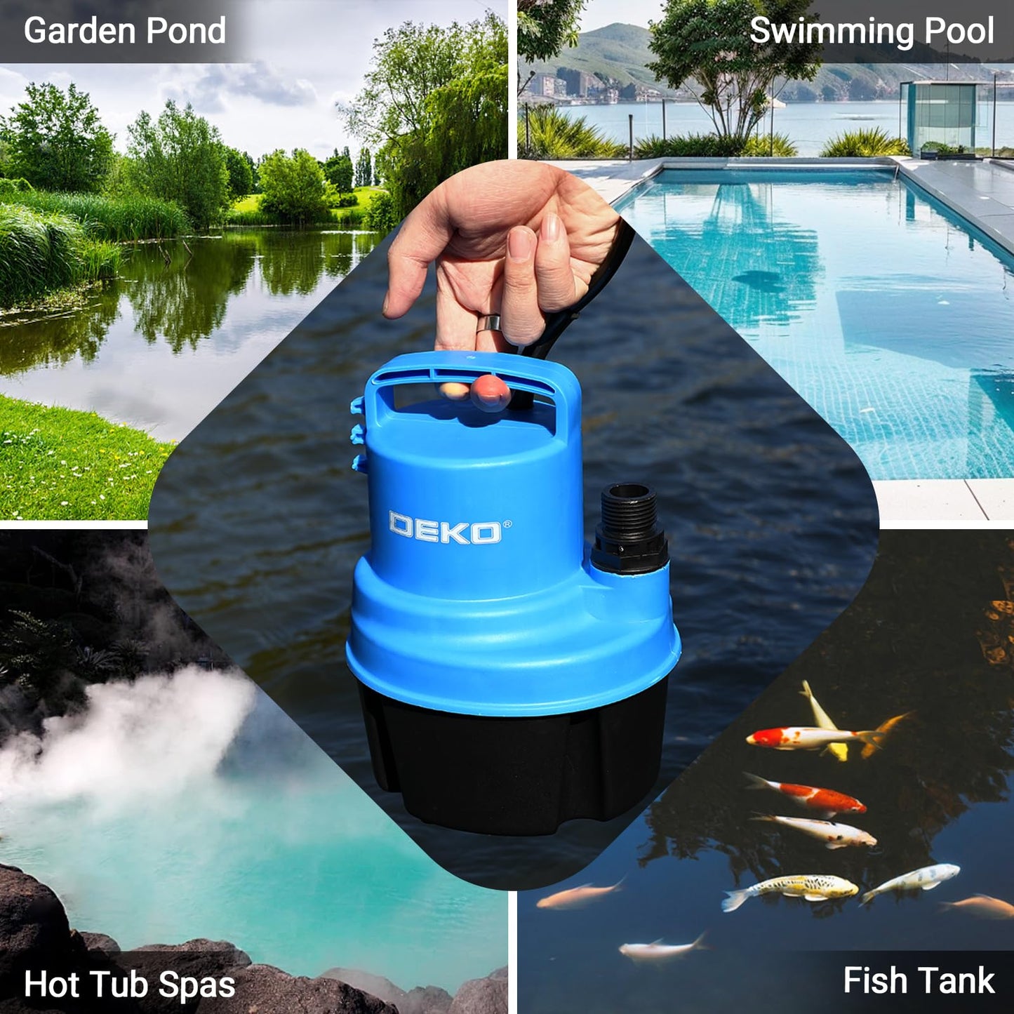 Sump Pump Submersible Water Pump: 1/2 HP Thermoplastic Portable Utility Pump 2350GPH High Flow Water Removal for Swimming Pool, Garden Pond, Basement with 25ft Long Power Cord