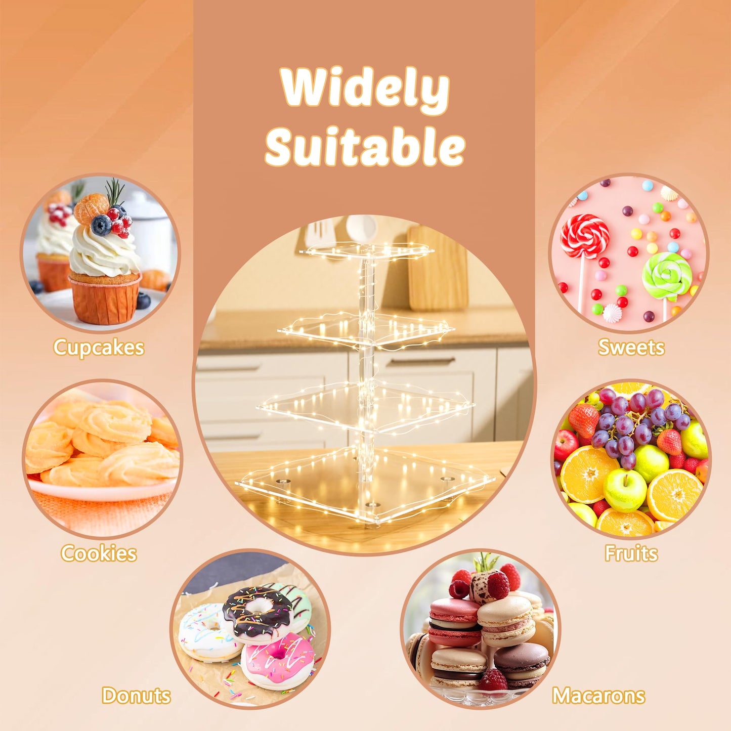 Weddingwish Pastry Stand 4 Tier Acrylic Cupcake Display Stand Cake Stand Dessert Stand Cupcake holder Pastry serving platter Candy Bar Party Décor Wedding Birthday Holidays,Christmas