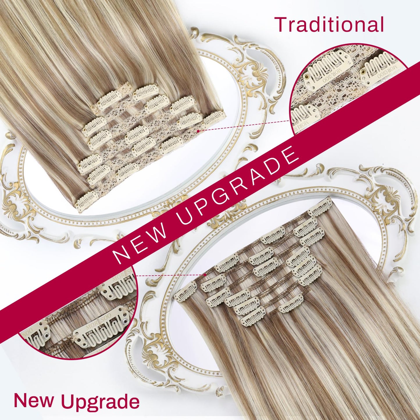 Moresoo Clip in Hair Extensions Human Hair Dark Brown Remy Hair Clip in Extensions for Women Double Weft Full Head Straight and Smooth 120G 7Pcs 18In