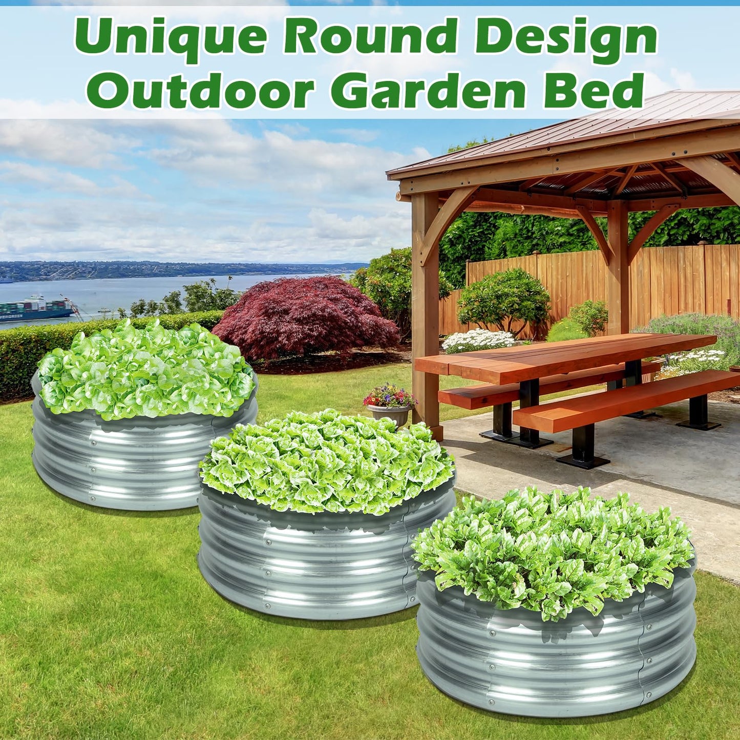 OUSHENG 3 Pack Round Galvanized Raised Garden Beds Outdoor, Steel Fire Pit Ring Flower Planter Large Metal Above Ground Boxes Kit for Gardening Vegetables Outside, 2x2x1ft