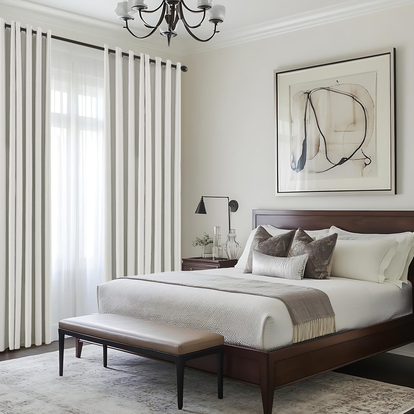 100% Blackout Curtains 108 Inches 2 Panels Thermal Insulated Black Out Linen Curtains for Bedroom Living Room Darkening Treatments Bronze Grommet Top Linen Drapes 52x108 Inch Ivory Natural Cream
