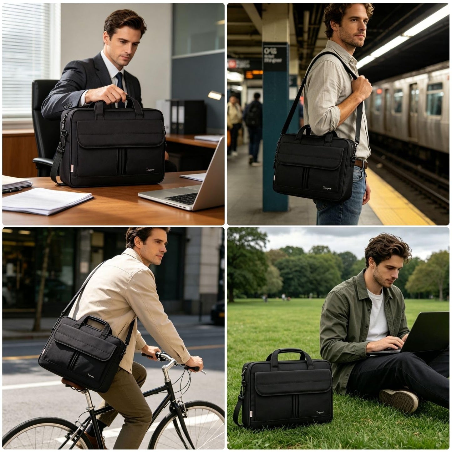 Taygeer Messenger Bag for Business, Work & Office 15.6 Inch Laptop Bag Shoulder Bag with Strap for Men & Women, Water Resistant Computer Briefcase,Black