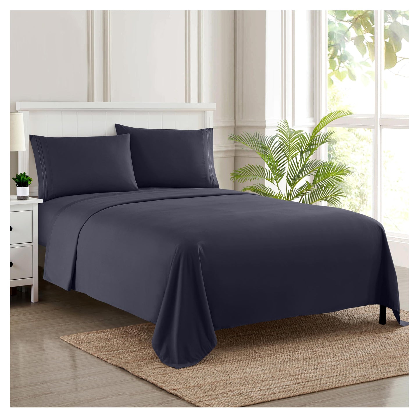 Sweet Home Collection 1800 Supreme Collection Egyptian Quality Brushed Microfiber 4 Piece Deep Pocket Bed Sheet Set, Queen, Navy