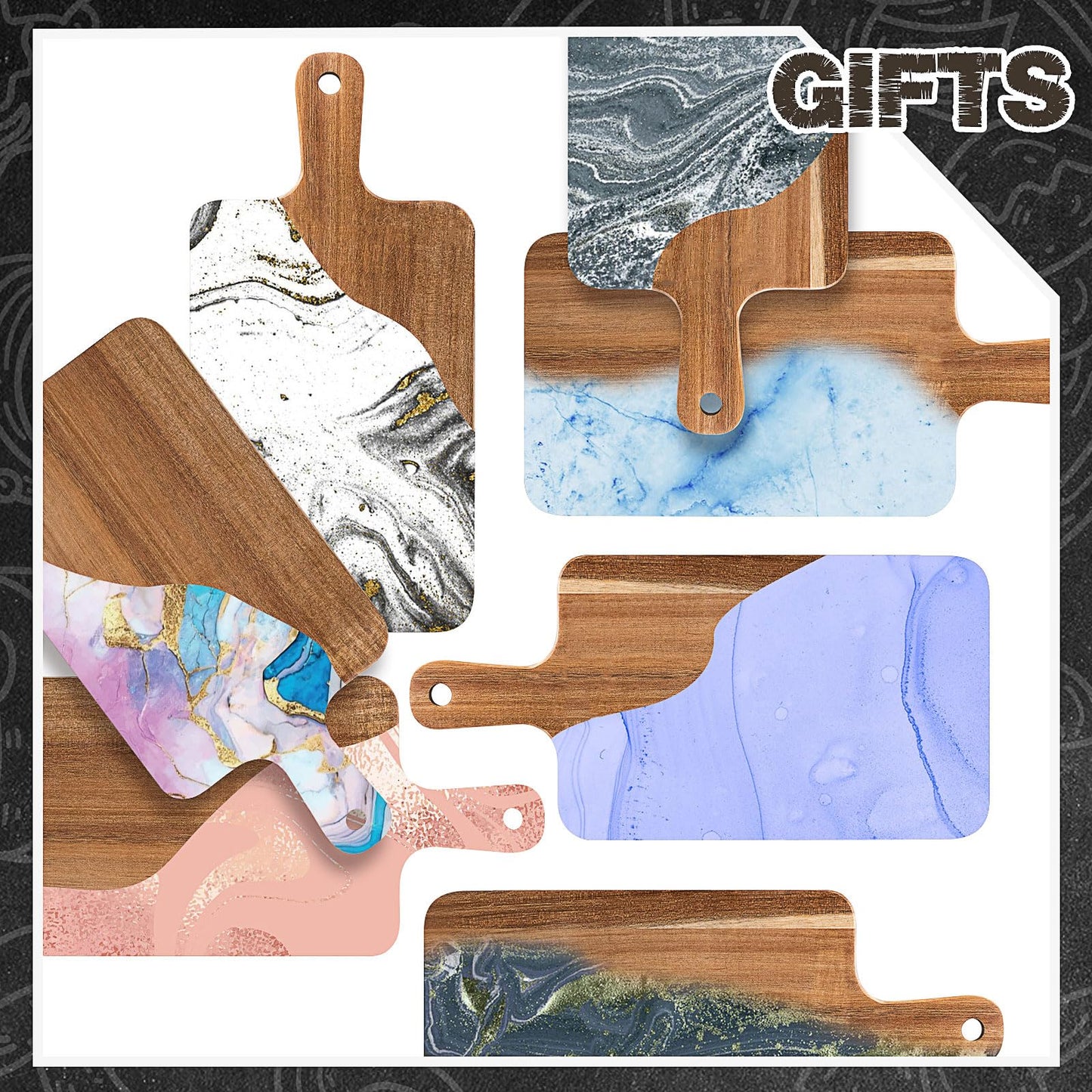 Acacia Wood Cutting Board, 8 Pcs, 15.7 x 7.8 Inch Wooden Serving Board with Handles, Large Kitchen Chopping Boards for Pizza, Bread, Cheese, Charcuterie, Fruit, Vegetables