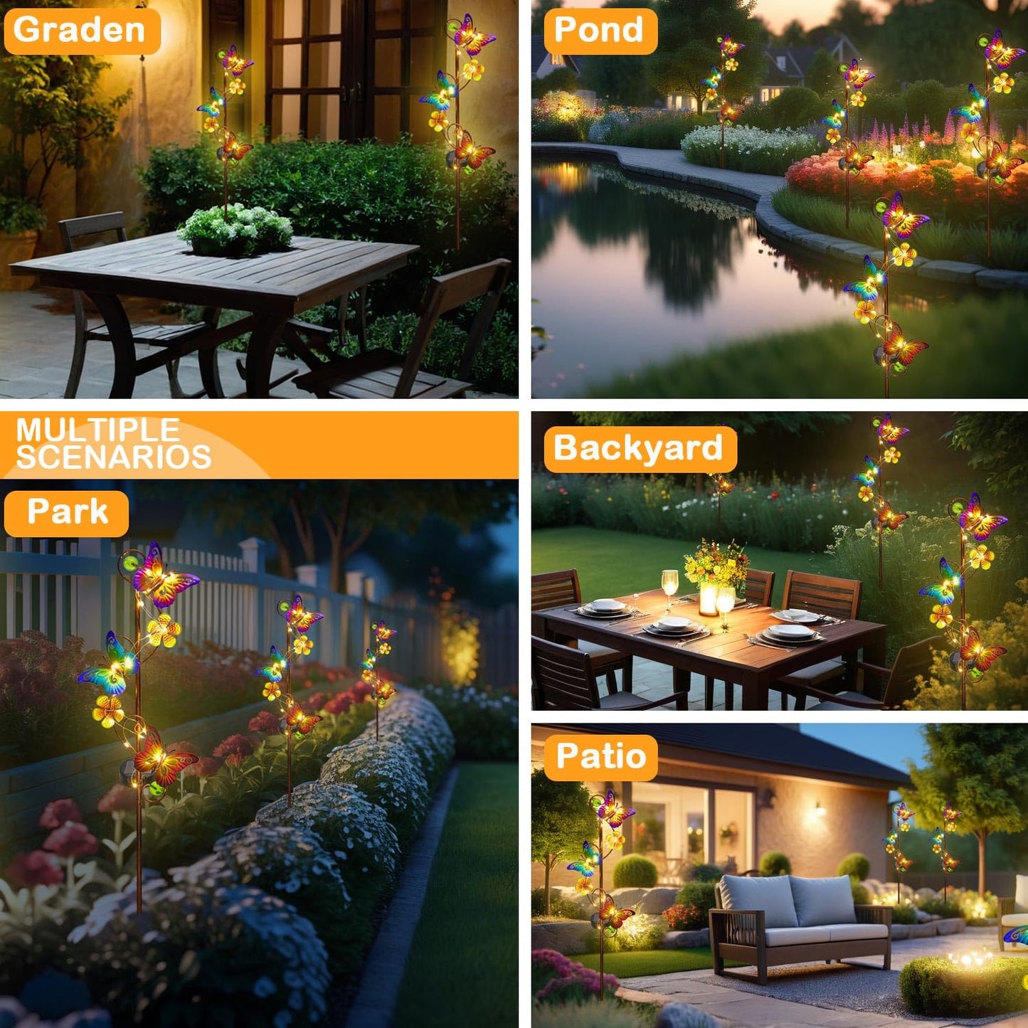 NAN ZAI NAN FANG Butterfly Solar Stake Lights, Waterproof, for Outdoor Decor, Garden,Lawn,Patio or Courtyard, 2 Pack