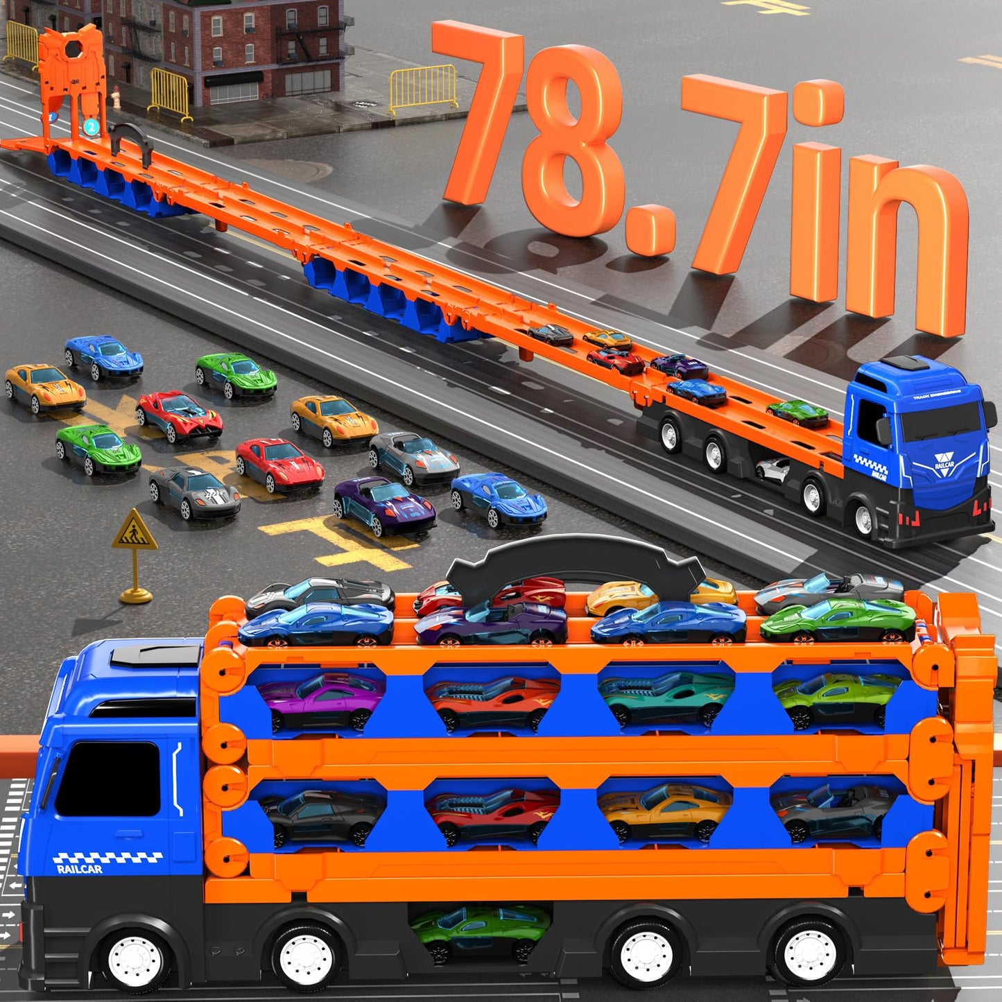 Ci Vetch 78 inches Transport Truck with 24pcs Die-Cast Cars Toys, Cars Toddler Toys Gifts for 3 4 5 6 7 Years Old Boys Girls Kids, Boys Toys Age 3-5 4-7