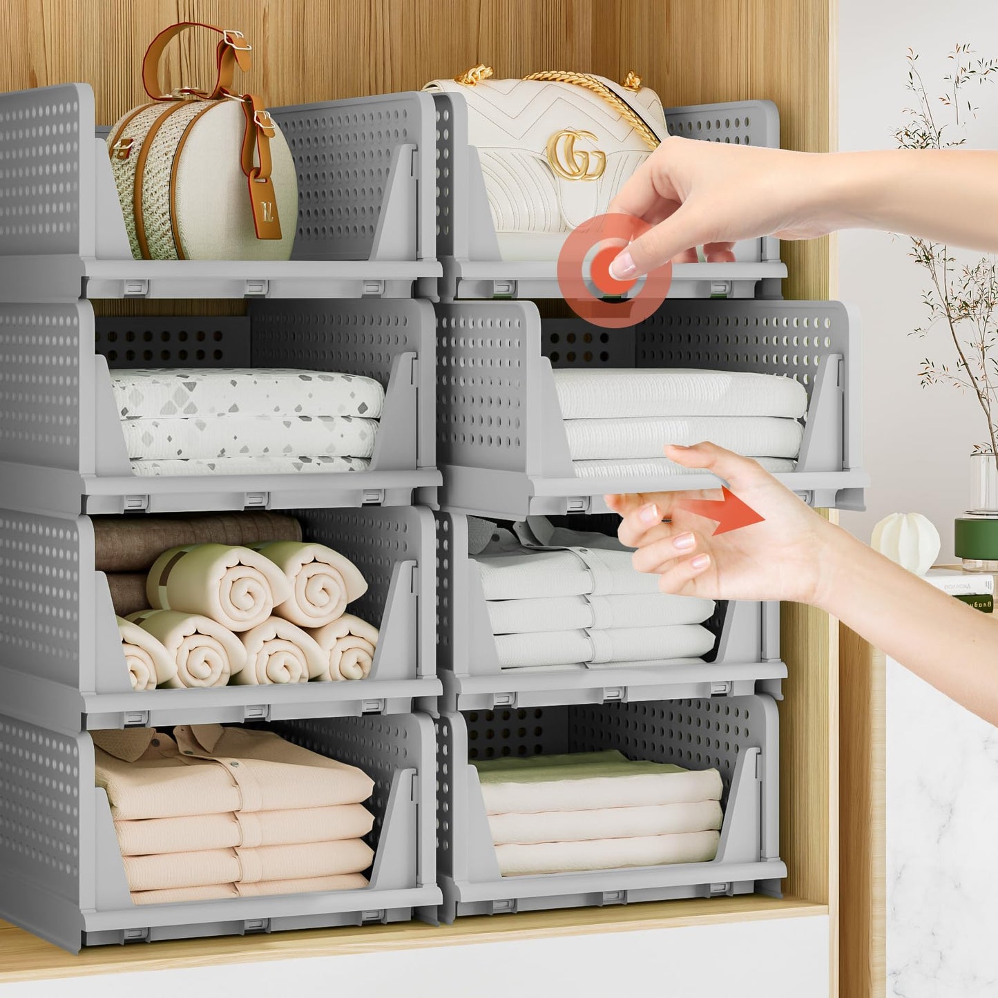 Neprock 5-Pack Plastic Storage Drawers Closet Organizers, Stackable Storage Bins Closet Organizers and Storage for Clothes, Rangement Garde Robe for Bedroom, Kitchen, Bathroom(5L,Grey)