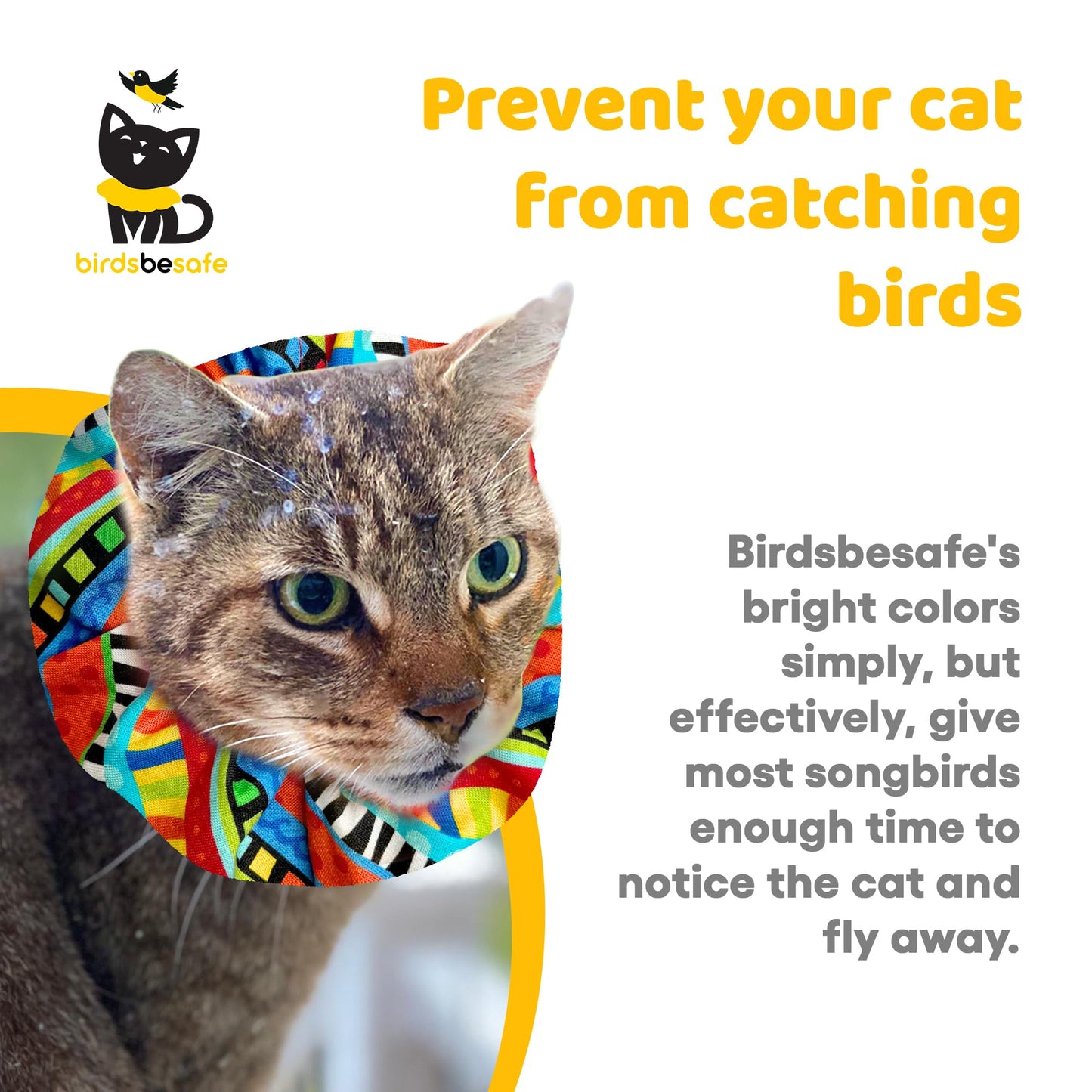 Birdsbesafe® Cat Collar Cover - Bird Warning Collar, Scientifically Proven to Prevent Bird Catching, Includes 2 Covers and 1 Breakaway Collar