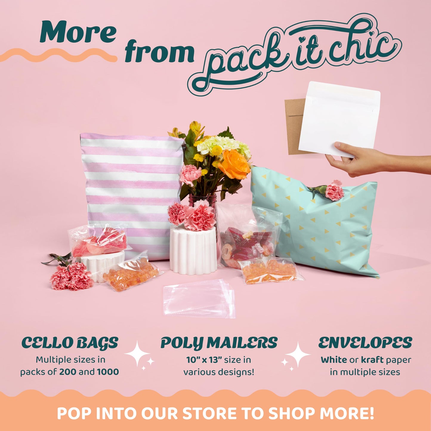 Pack It Chic - 9” X 12” Self-Sealing Cellophane Bags (1000 Pack) - Resealable Adhesive Clear Bags for Gifts, 9X12 Photos, Prints, Envelopes, Letter Sized Documents