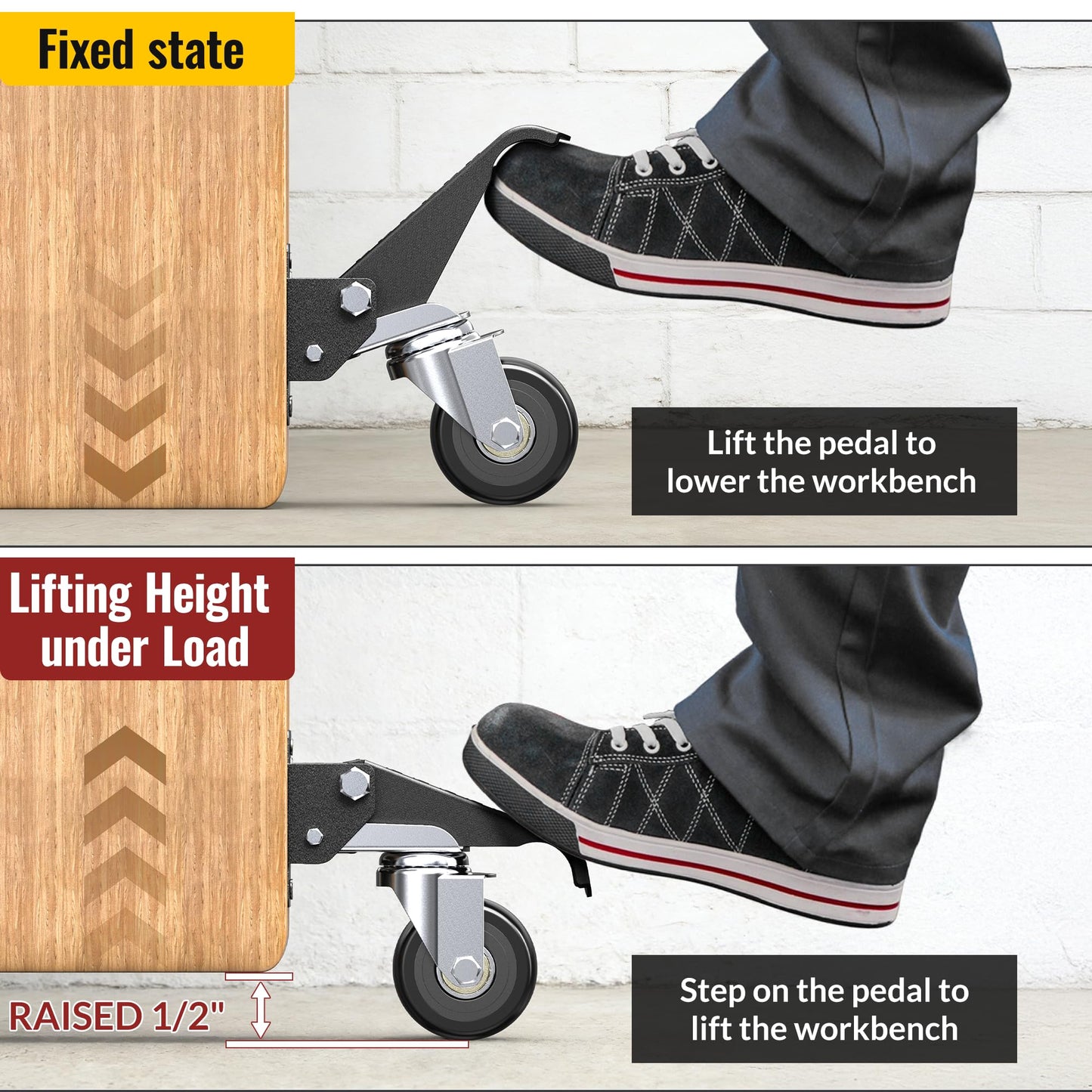 HOLKIE Retractable Casters Heavy Duty Casters with Lifting and Lowering Function Maximum Load of 700 lbs (Set of 4) for Workbenches or Other Equipment