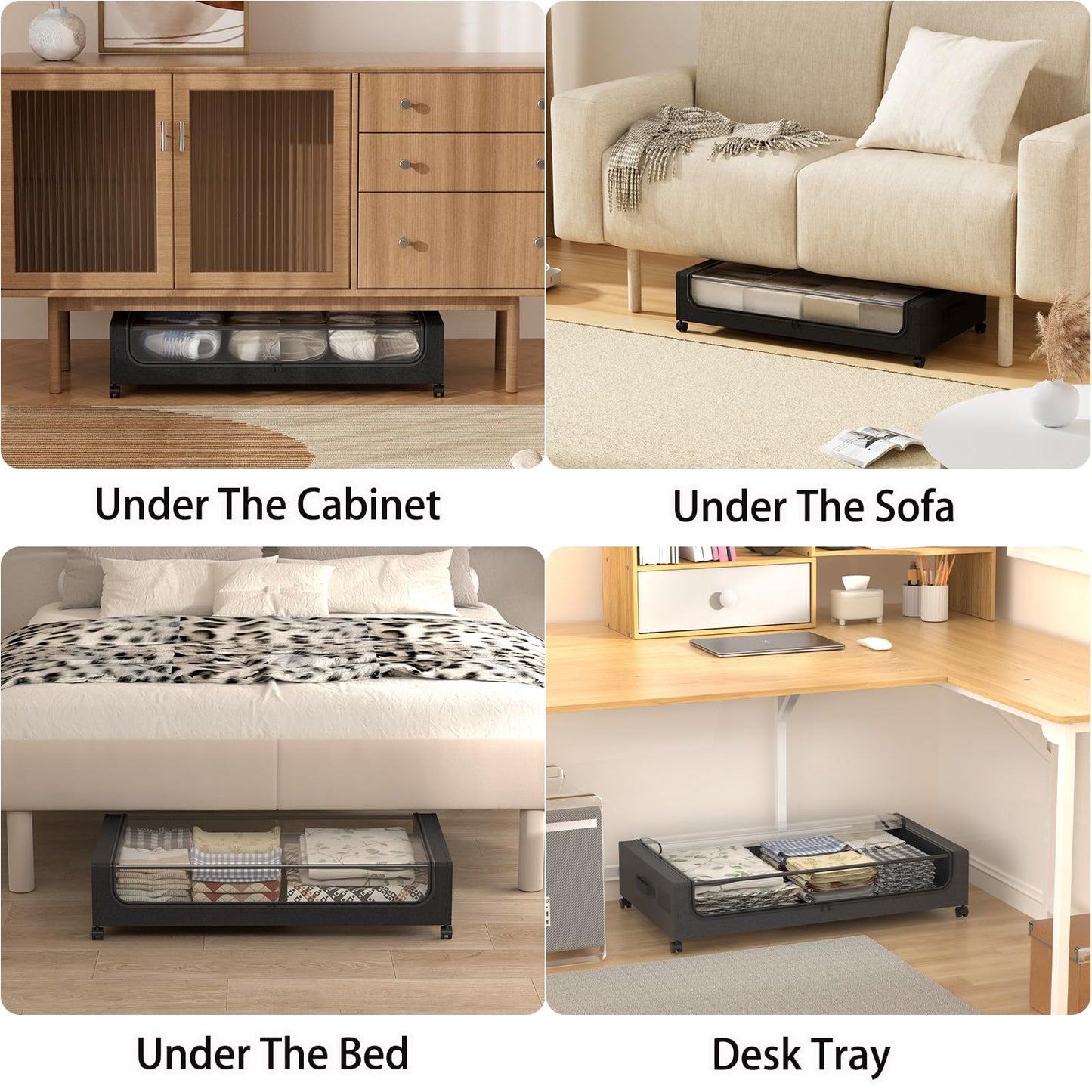 TRUORA 2 Pack Under Bed Storage with Wheels, XXL Underbed Storage Containers with Wheels, Clear Window, Easy Pull-out, Rangement Sous le Lit for Clothes, Blankets, Toys, Shoes and Books