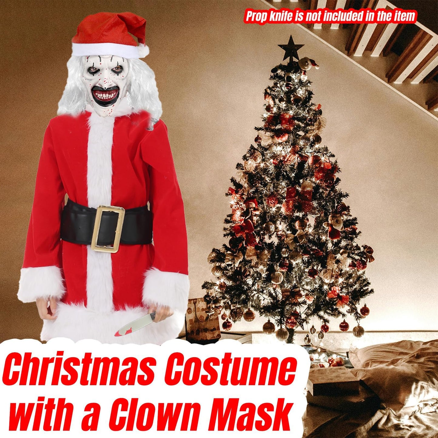Puppyhao Art the Clown Costume Kids Killer Clown Christmas Santa Costume Fun Halloween Outfit Creepy Cosplay Uniform