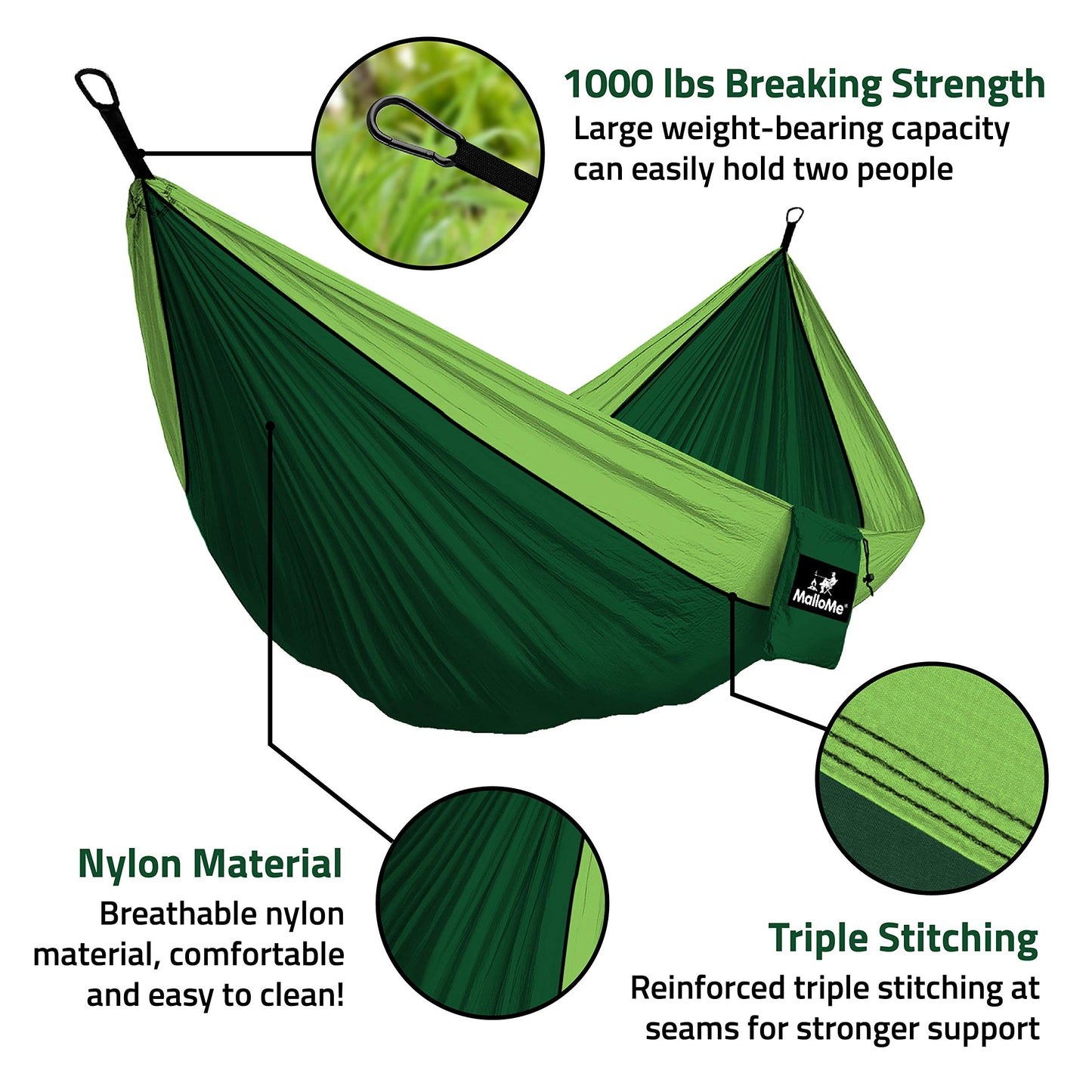 MalloMe Camping Hammock with Straps - Portable Outdoor Hammock for Adults, Kids - Double Hamac - 2 Person Hammocks - Tree Hamac Swing with Accessories - Hamock Tent for Travel - Hammocks for Outside
