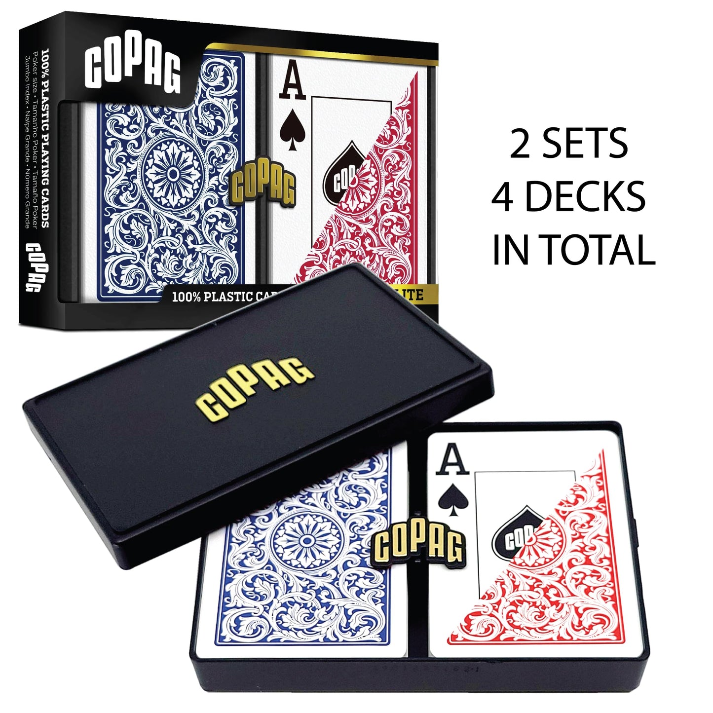 Copag Playing Cards 1546 Elite Design 100% Plastic 2 Sets (4 Decks) Red Blue Poker Size Jumbo Large Index