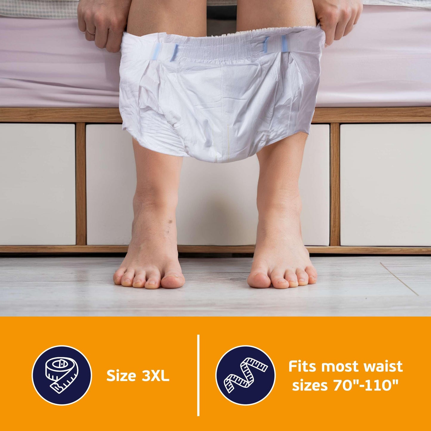 3XL Adult Diapers for Women and Men - Case of 32 Bariatric Disposable Briefs with Tabs and Stretchable Side Panels - Breathable with Max Absorbency