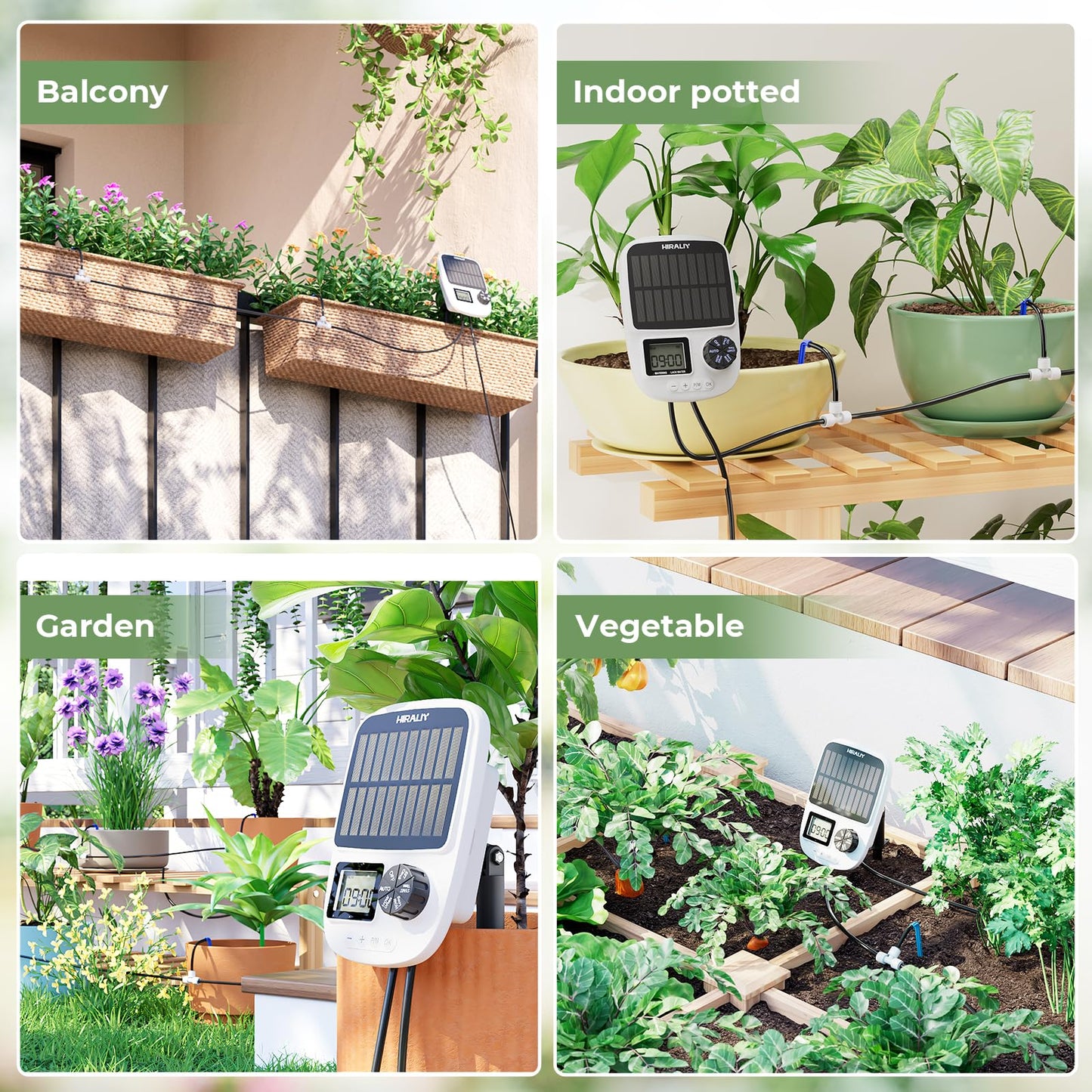 HIRALIY Solar Automatic Drip Irrigation Kit System with Drip Emitter Stake, Auto Easy DIY Watering Device Supported Pots Plants, 6 Modes Timer