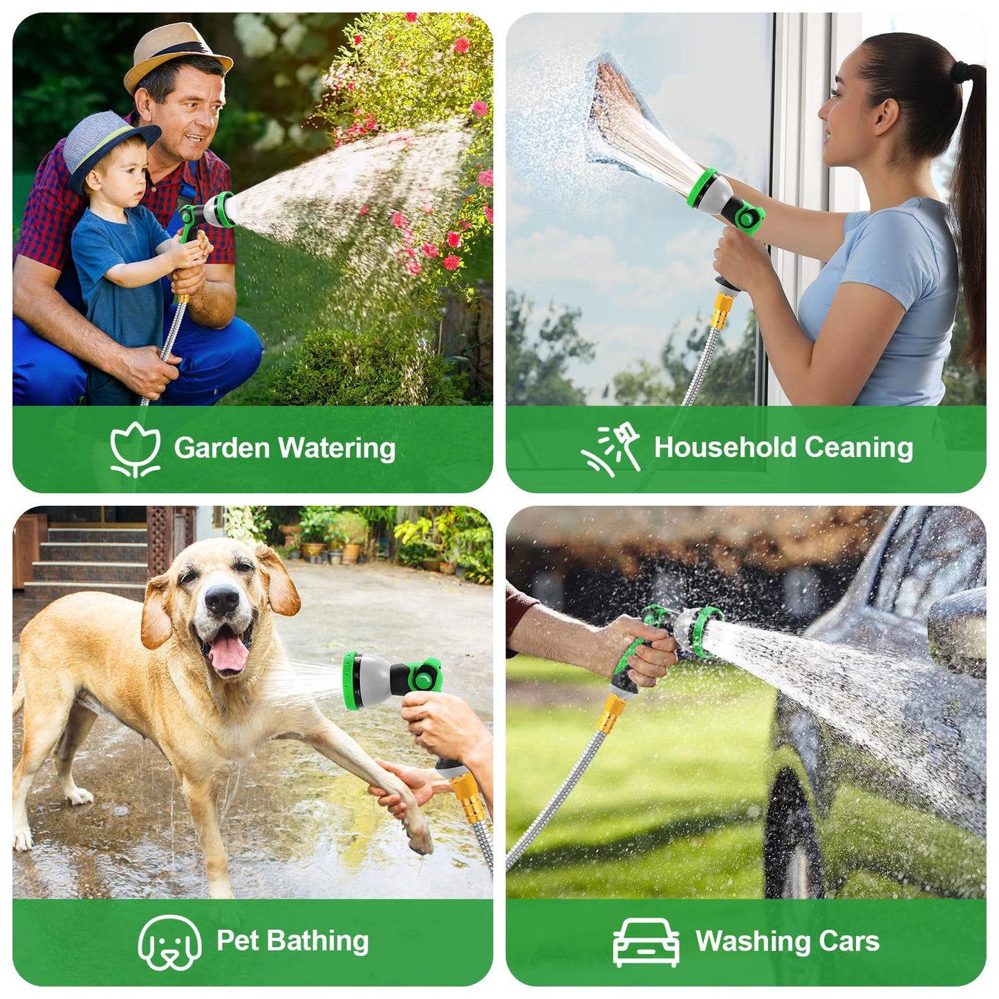 Toolasin Garden Hose 50FT, Flexible Stainless Steel Water Hose with 10-Function Nozzle, No-Kink, Leak-Proof, Anti-Pets, Wear-Resistant, 3/4 GHT, Easy to Use and Store, Ideal for Garden, Yard, Outdoor