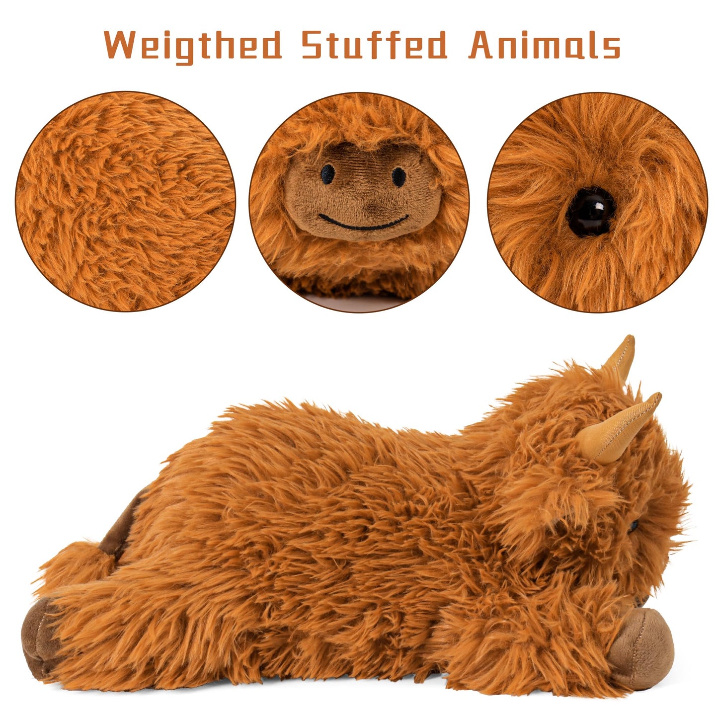 5lbs Highland Cow Weighted Stuffed Animals, 24in Giant Highland Cow Gift Plush Toy,Adorable Stuffed Animal for Kids and Adults Highland Cattle Plushie Pillow Decor