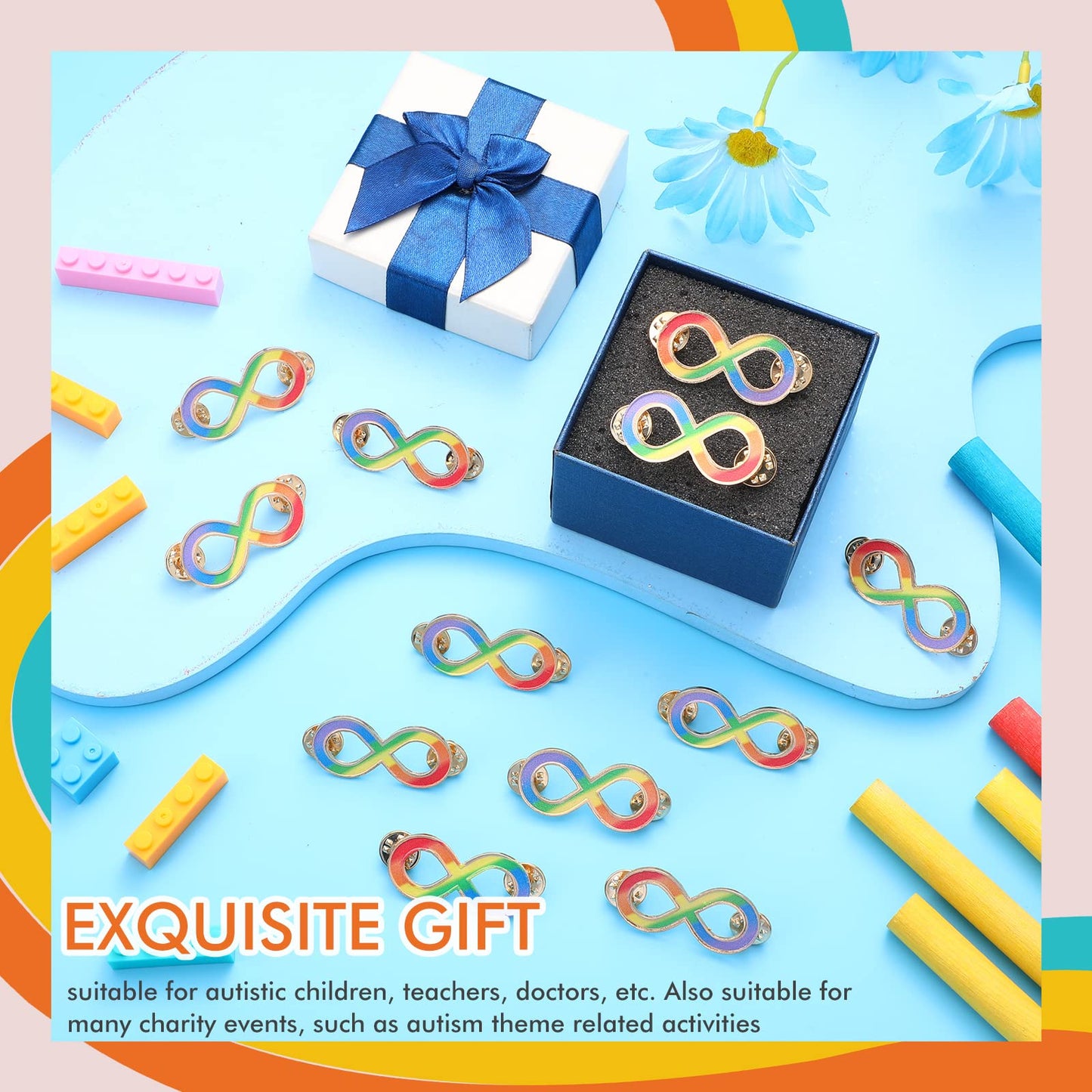 Henoyso Rainbow Autistic Pride Pin Neurodiversity Autism Infinity Lapel Pin Bulk Celebrate Neurodiversity Autism Acceptance Neurodivergent Merchandise(100 Pcs)