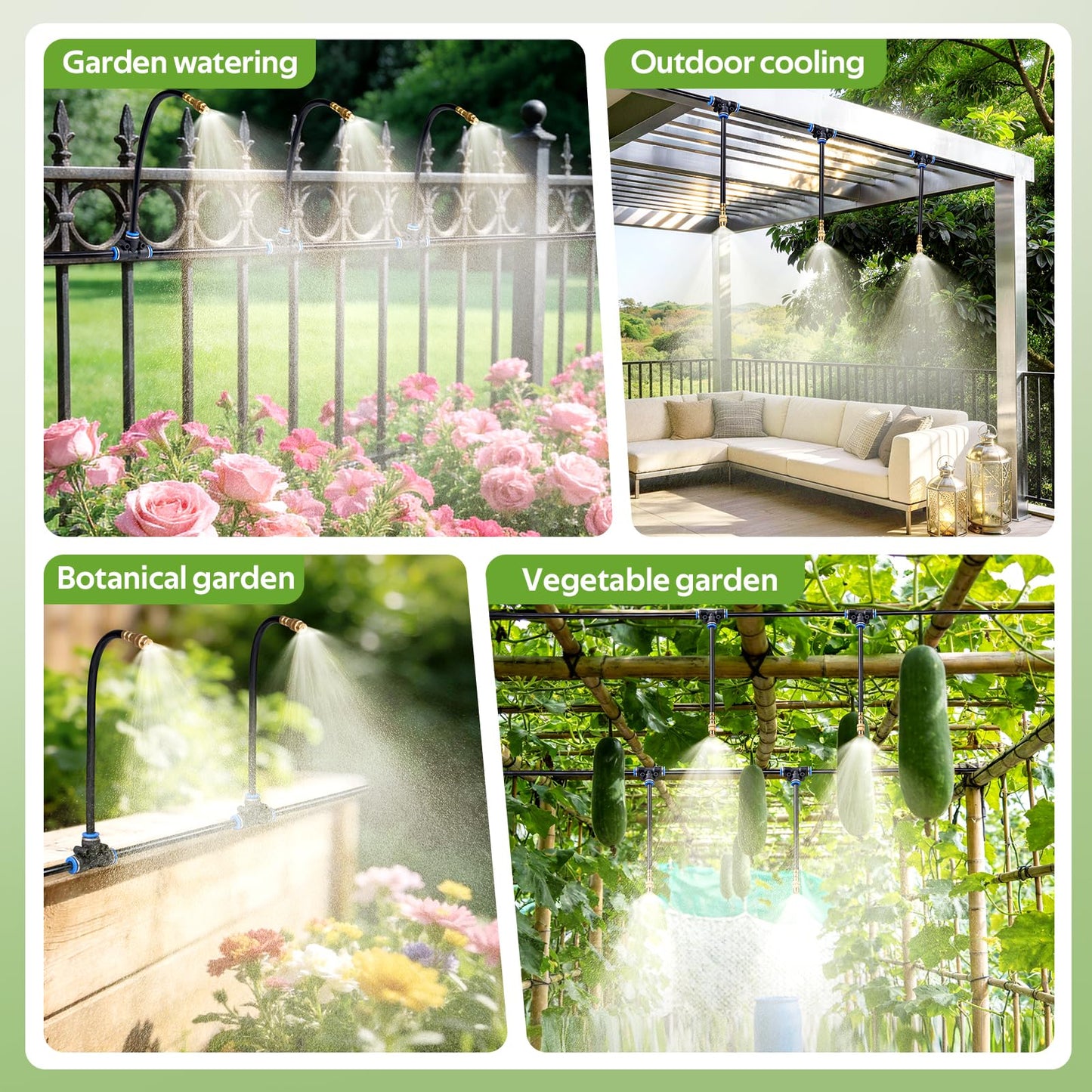 HIRALIY 360° Adjustable Drip Irrigation System 100FT, 1/4" Tubing with 16 Adjustable Copper Nozzles, Automatic Atomizing Watering Kit for Garden, Yard, Lawn, Greenhouse & Potted Plants