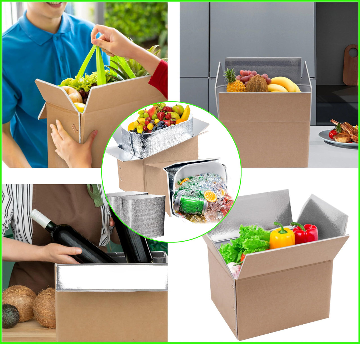 2 Pack Large Thermo Chill Double Insulated Shipping Box, (9.5"X 6.8"X 6") with Aluminum Foil Liner - Keep fresh-Cold Shipping Box for Frozen Food - Insulated Cooler Box for Packing, Moving, Mailing