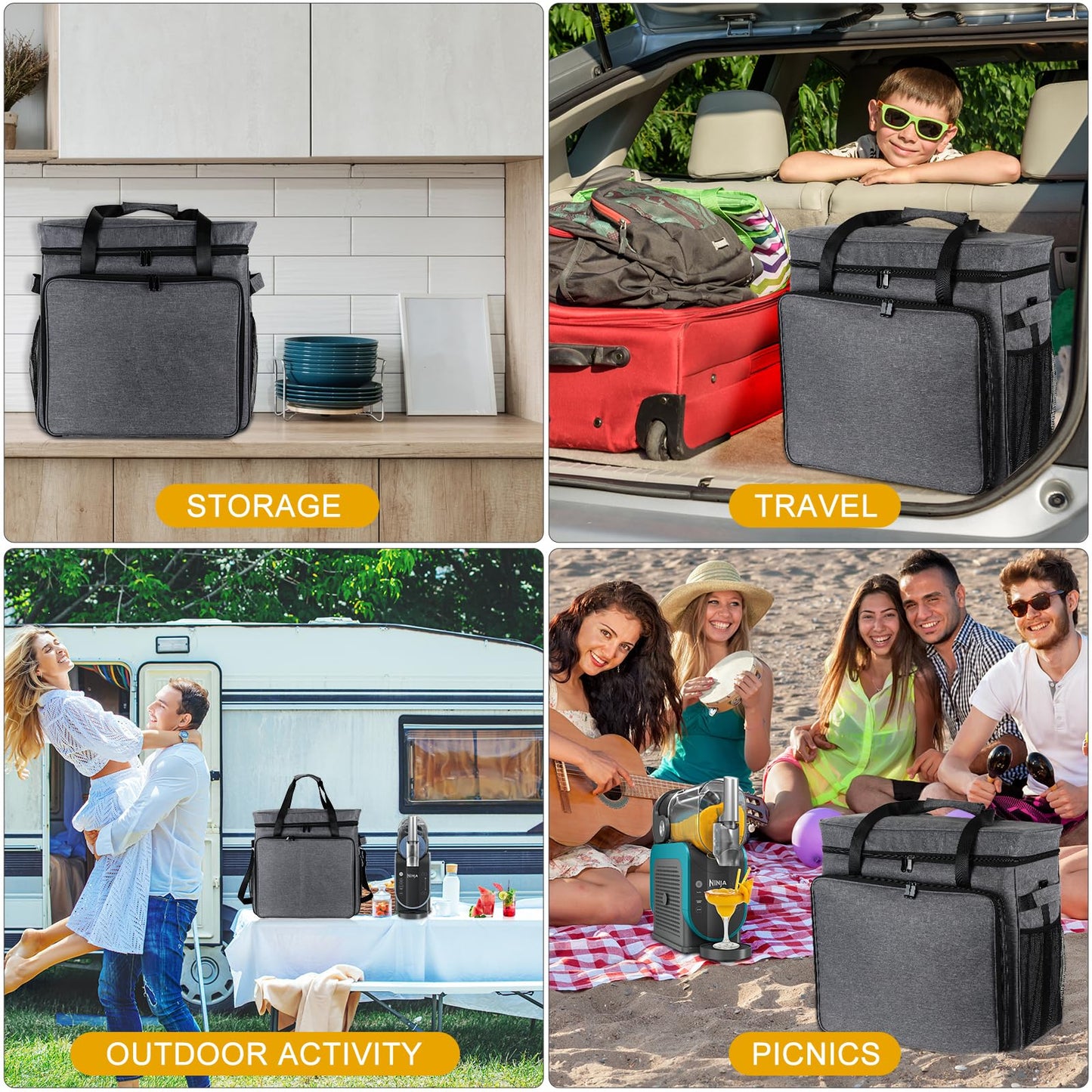 Lukeline Carrying Bag for Ninja Slushie Machine FS301C/FS301/FS299, Portable Outdoor Smoothie Frozen Drink Maker Machine Bag, Gray, Large, 5889.9 Cubic Inches, Foldable and Easy to Carry