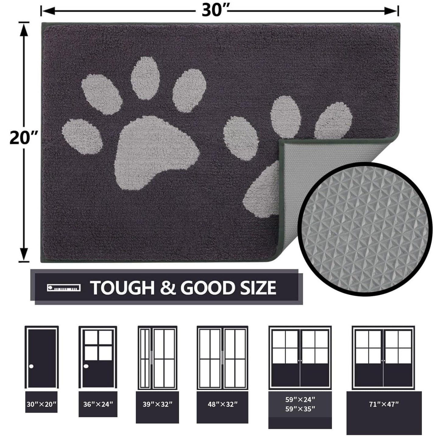 Arotive Indoor Door Mat, 32" x 47" Absorbent Dirt Resist Washable Front Back Door Mat, Non-Slip Low-Profile Dog Paws Entrance Doormat, Durable Inside Floor Mats for Entryway, Dark Grey