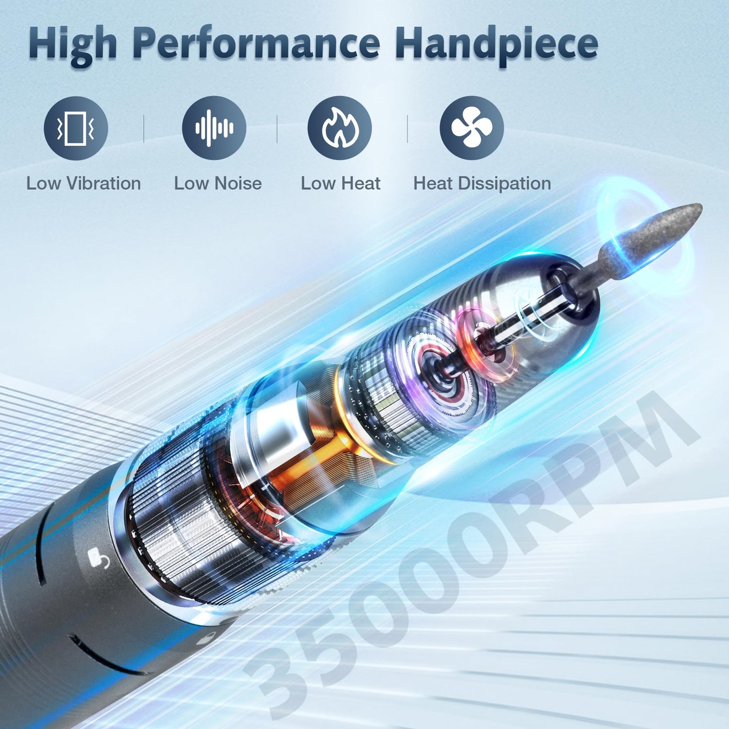 Professional Nail Drill Machine, HoMove 35000RPM Portable Nail Drills, Rechargeable Efile Nails Drill, Low Heat Electric Nail File for Acrylic Gel Nails(Grey)