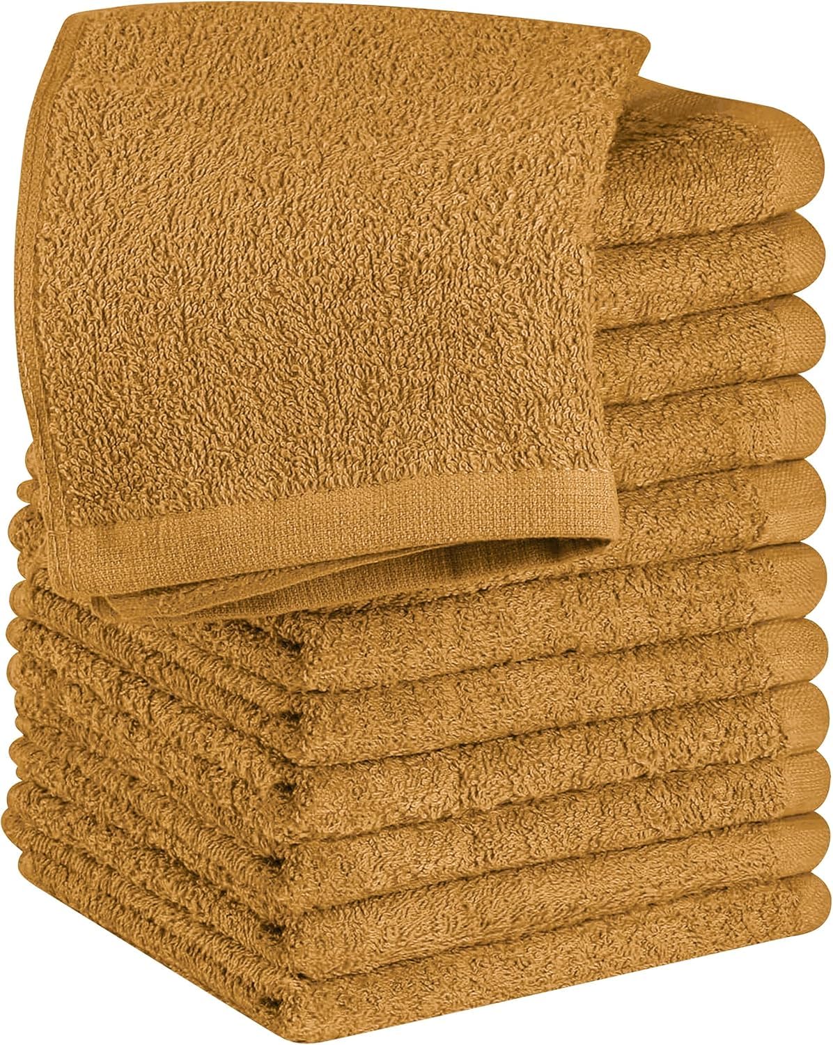Linteum Textile Supply Linteum Textile Premium Wash Cloths Set - 12x12 Inches (12 Pack) Mustard - 100% Cotton Ring Spun Washcloths, Highly Absorbent & Soft Feel Face Towels for Bathroom, Spa and Gym