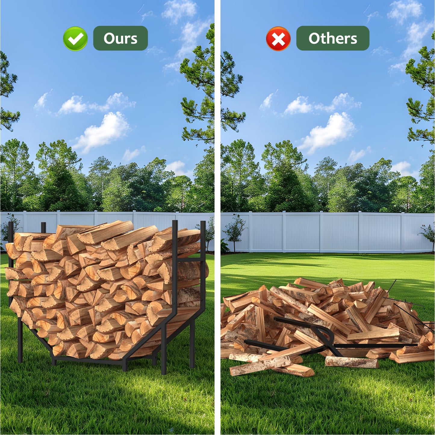 CADUKE Firewood Rack Outdoor 3.2ft Heavy Duty Fire Wood Storage Racks for Indoor Upgraded Metal Log Holder for Firewood Fireplace Wood Pile Storage Stacker Organizer