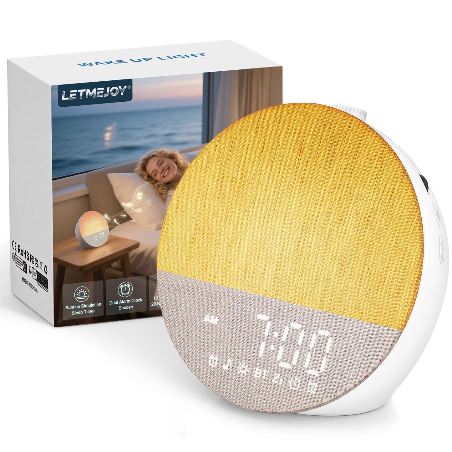 LETMEJOY Sunrise Alarm Clock, Natural Wake Up Light, Sound Machine with 30 Sleep Sounds, Dual Alarm, Snooze, 20 Brightness, 18 Colors Dimmable Night Light for Bedroom Adults Baby Kids