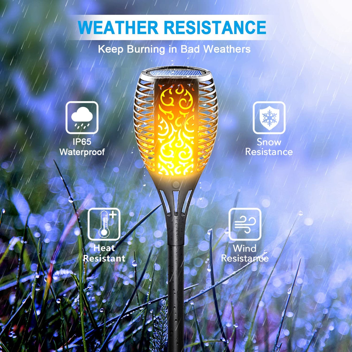 LazyBuddy Solar Torch Lights Outdoor, Large Solar Tiki Torches with Flickering Dancing Flame, IP65 Waterproof Halloween Decoration for Canadian Garden/Patio/Pathway, Auto On/Off (4 Pack)