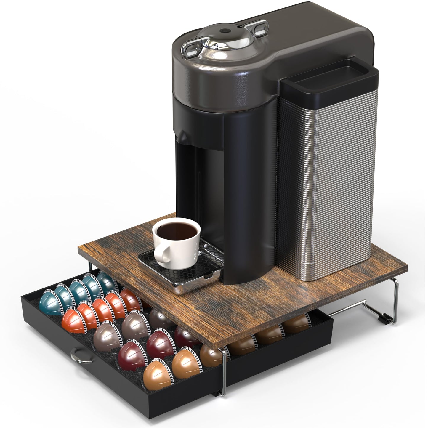 DecoBrothers Supreme Vertuoline Drawer, Holds with 30 Big or 60 Small Vertuoline Pods, Rustic Brown