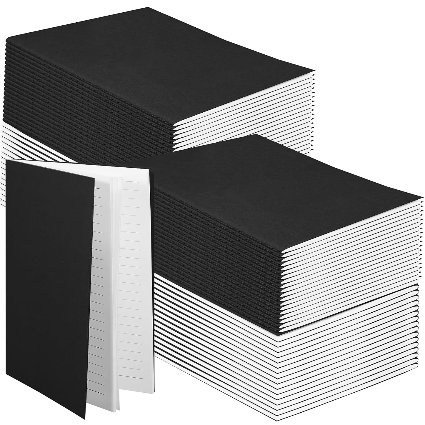 50 Pack Kraft Notebook Journals A5 Size Notebooks Bulk for Student Writing Composition Traveler Notebook Travel Journal School Office Notepad with 60 Pages/ 30 Sheets Lined Paper, Black, 8.3'' x 5.5''