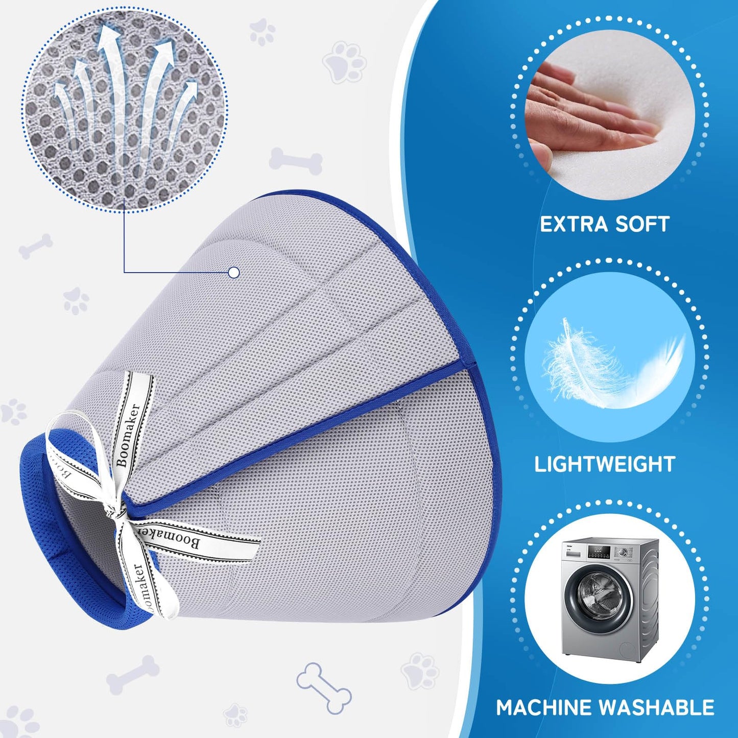 Boomaker Extra Soft Dog Cone Alternative After Surgery, Breathable Dog Cones for Large Medium Small Dogs, Lightweight Dog Recovery Collar for Pet, Adjustable E-Collars for Dog, Elizabethan Collar (XL)