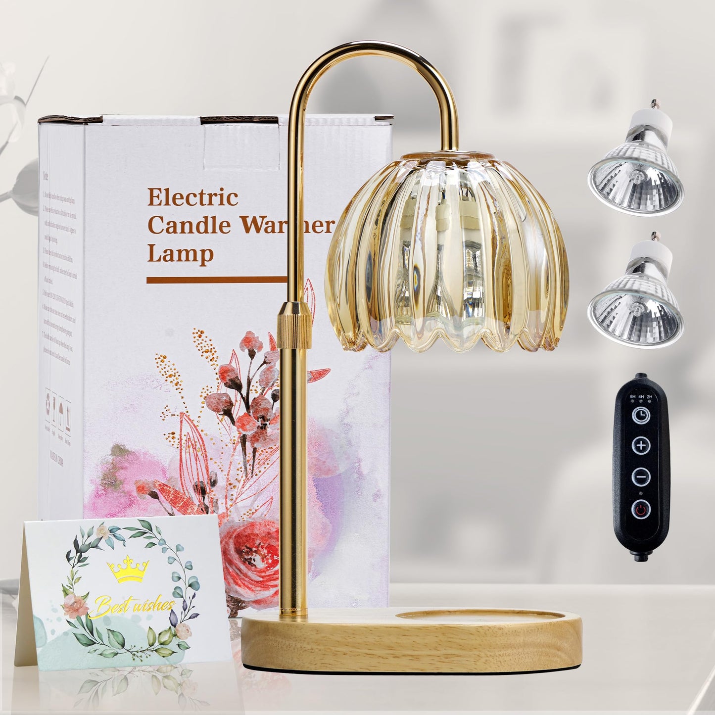 Heymirro Candle Warmer Lamp with Timer Dimmer Adjustable Height, Wax Warmer Lamp for Jar Candles with 2 Bulbs, for Home Decor, Mother's Day, Christmas Gifts for Women
