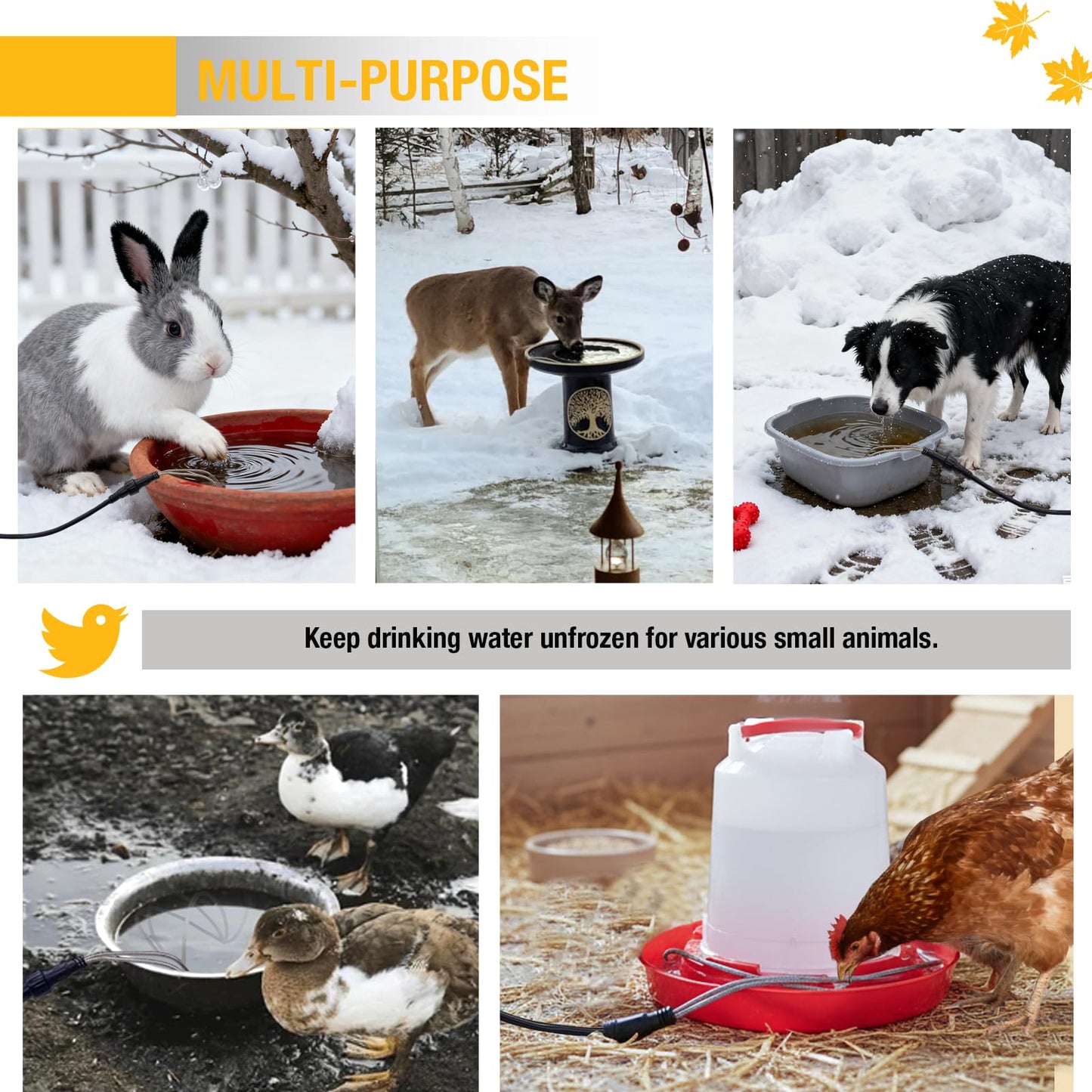 comincia Chicken Water Heater Cord,Heated Chicken Waterer for Winter to Prevent Water Freezing,Poultry Water Heater for Chickens,Hens,Ducks/Small Animals(Waterer Not Included) 1-Pack